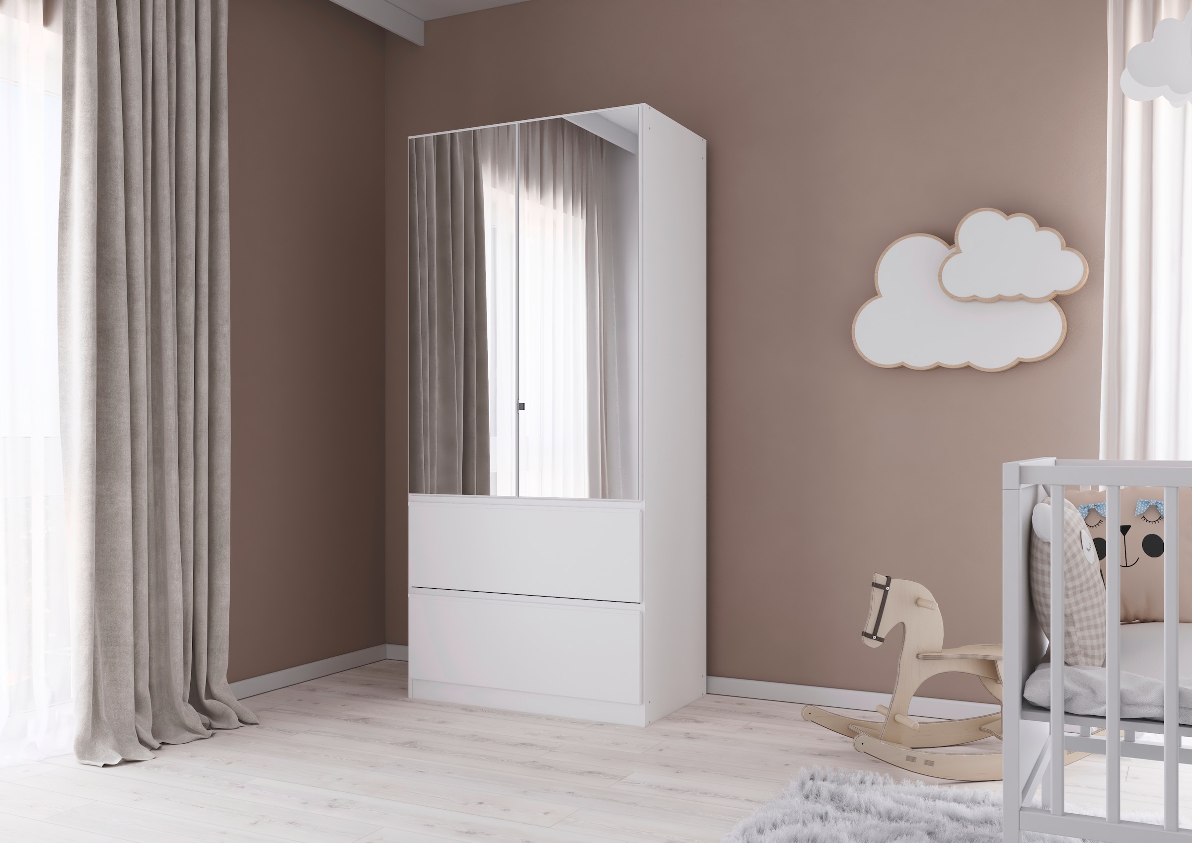 rauch Drehtürenschrank »Kleiderschrank Schrank Garderobe Wäscheschrank COSTA in 3 Breiten« mit Spiegel, grifflose Front und Push-to-Open Funktion MADE IN GERMANY