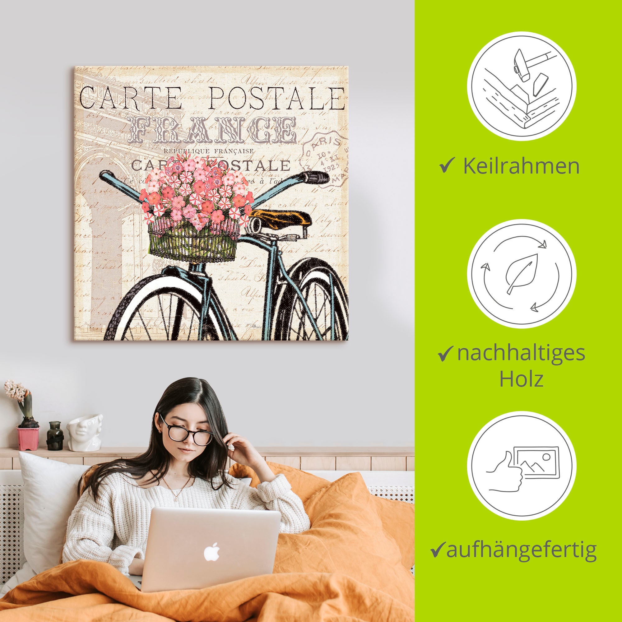 Artland Leinwandbild »Paris Fahrt II« Fahrräder 1 Stk. tlg. auf Holzrahmen gespannt