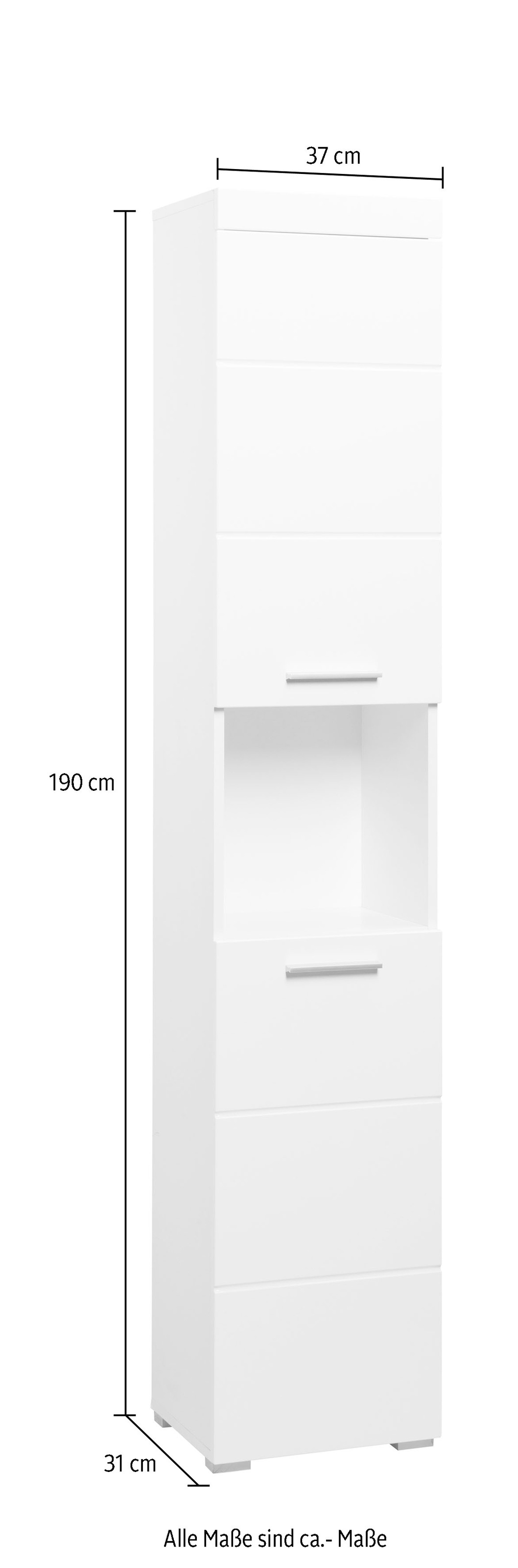 welltime Hochschrank »Avena« Badschrank mit 2 Türen & 1 Fach - (B/T/H) 37/31/190 cm