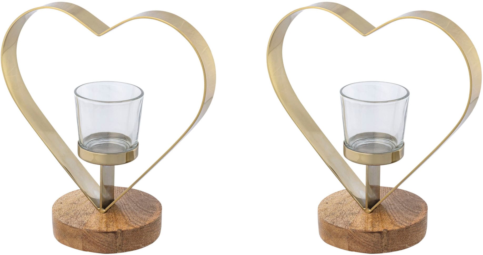 Creativ home Teelichthalter »Kerzenhalter Herz«, (Set, 2 St.), aus Holz,  Edelstahl und Glas auf Rechnung bestellen