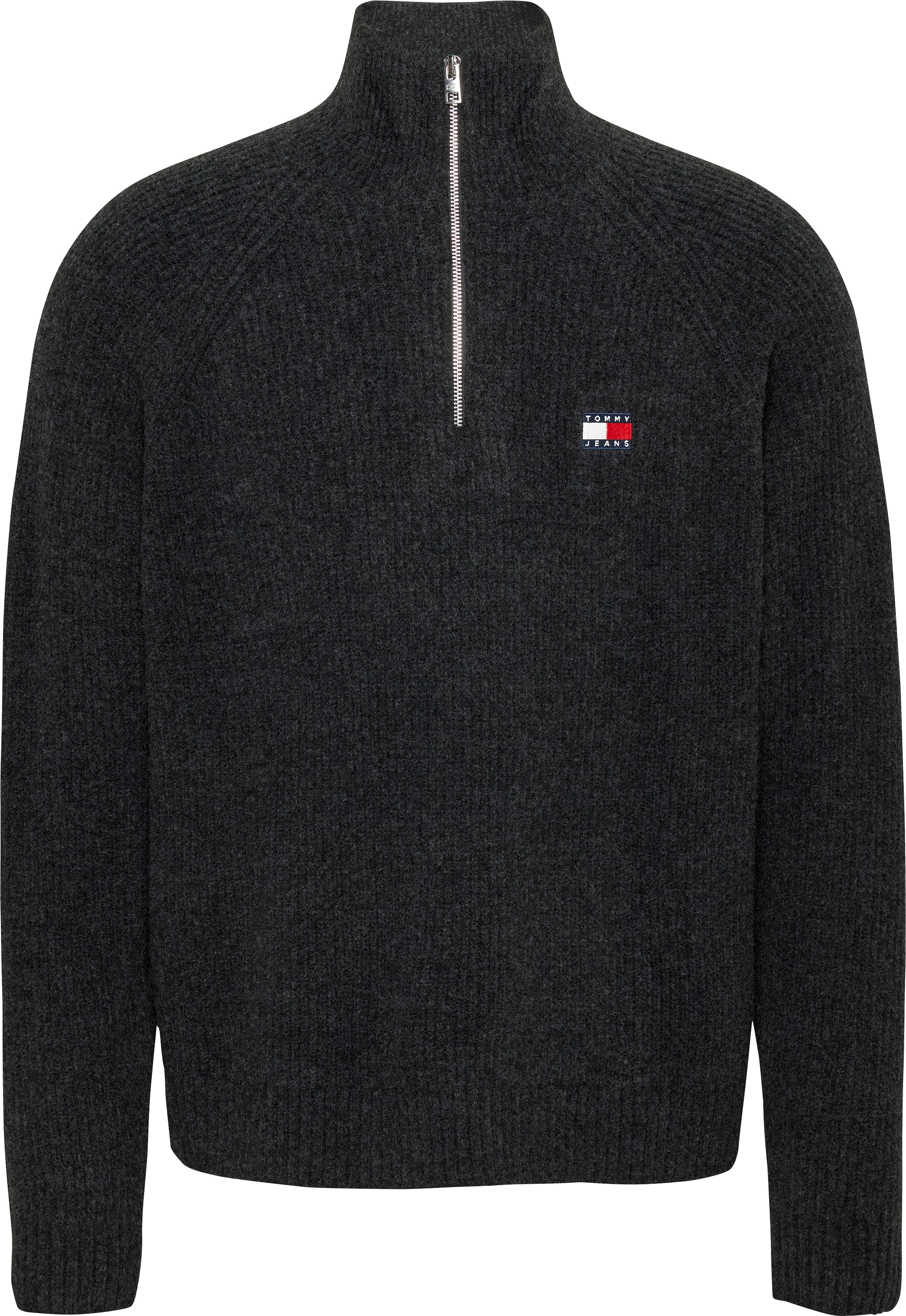 Strickpullover »TJM REG 1/4 ZIP RAGLAN BADGE«, Reißverschluss bis Brusthöhe, mit...