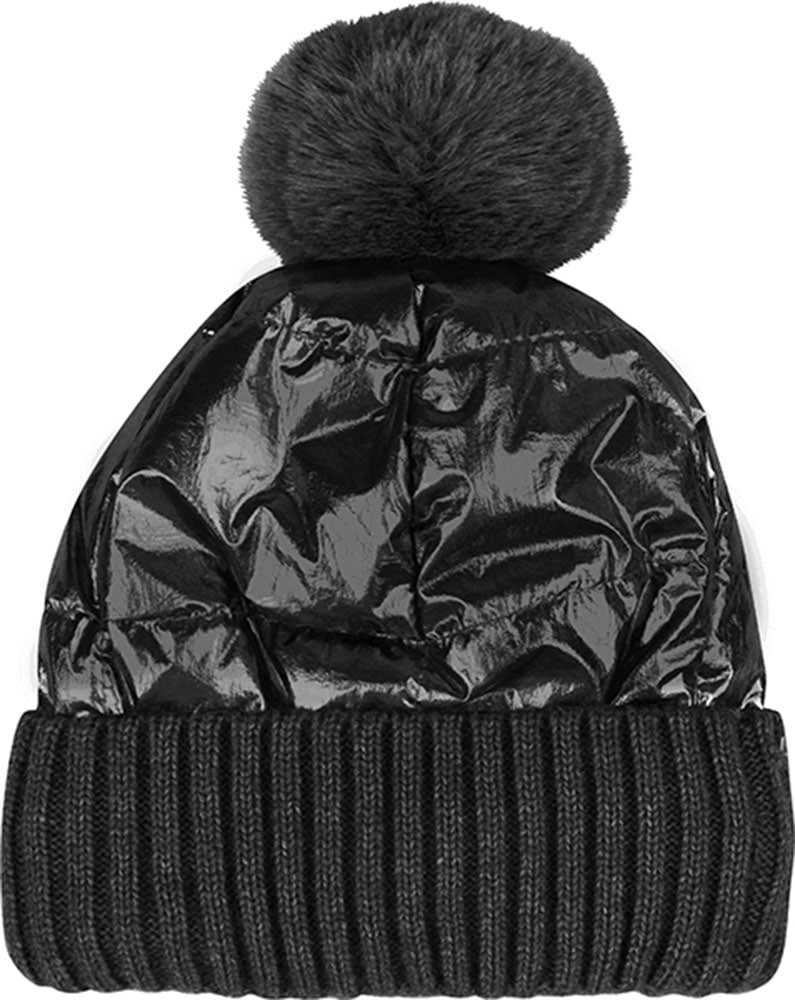 Capelli New York, Damen, Strickmütze glänzende, mit Umschlag, black, black, Damenmütze- doppellagig