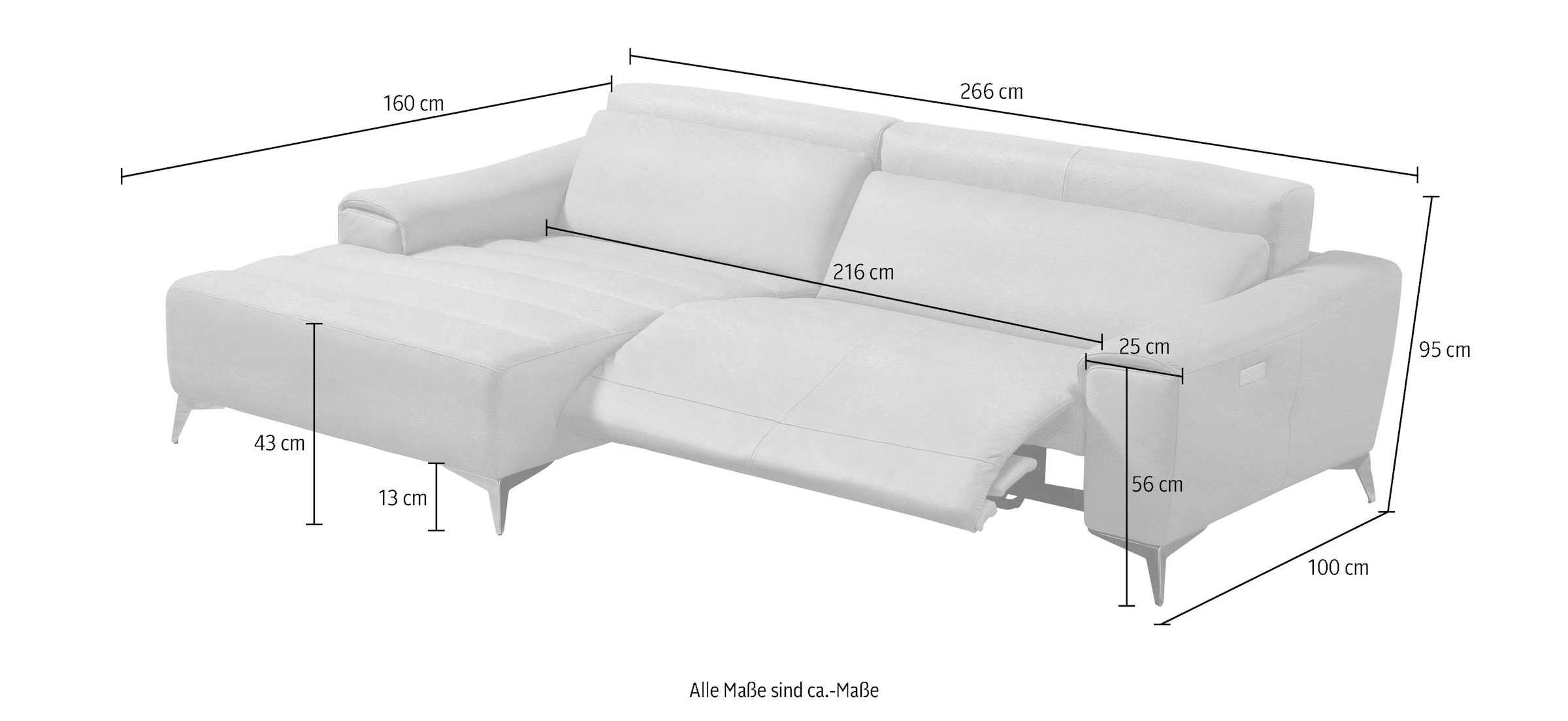 Egoitaliano Ecksofa »Suzette, Designsofa mit hohem Sitzkomfort«, mit Recamiere, inkl. 1 elektronischen Relaxfunktion, L-Form