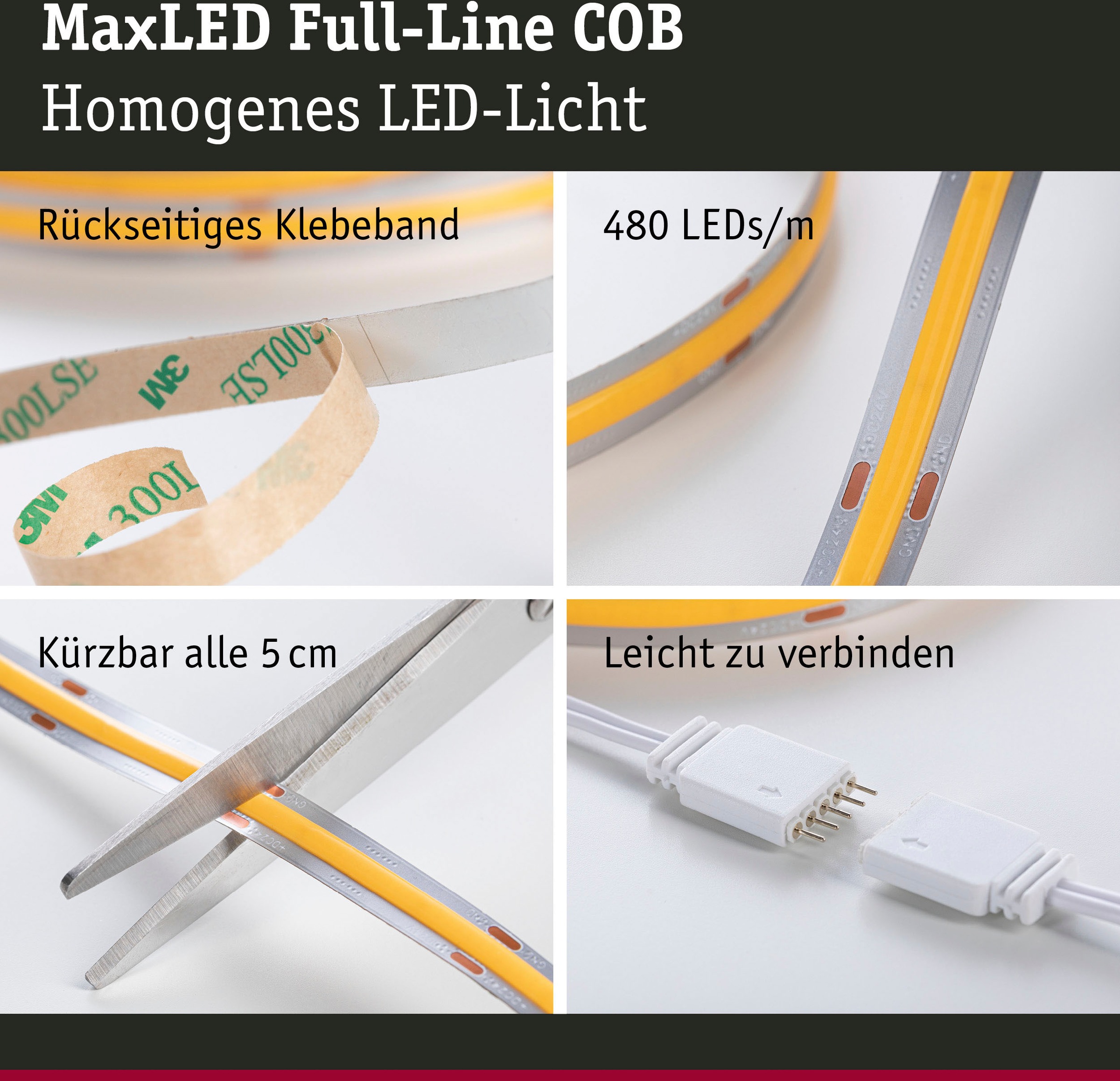 Paulmann LED-Streifen »MaxLED 1000 Full-Line COB Basisset 1,5m Warmweiß 18W 1620lm 2700K«, 1 St.-flammig