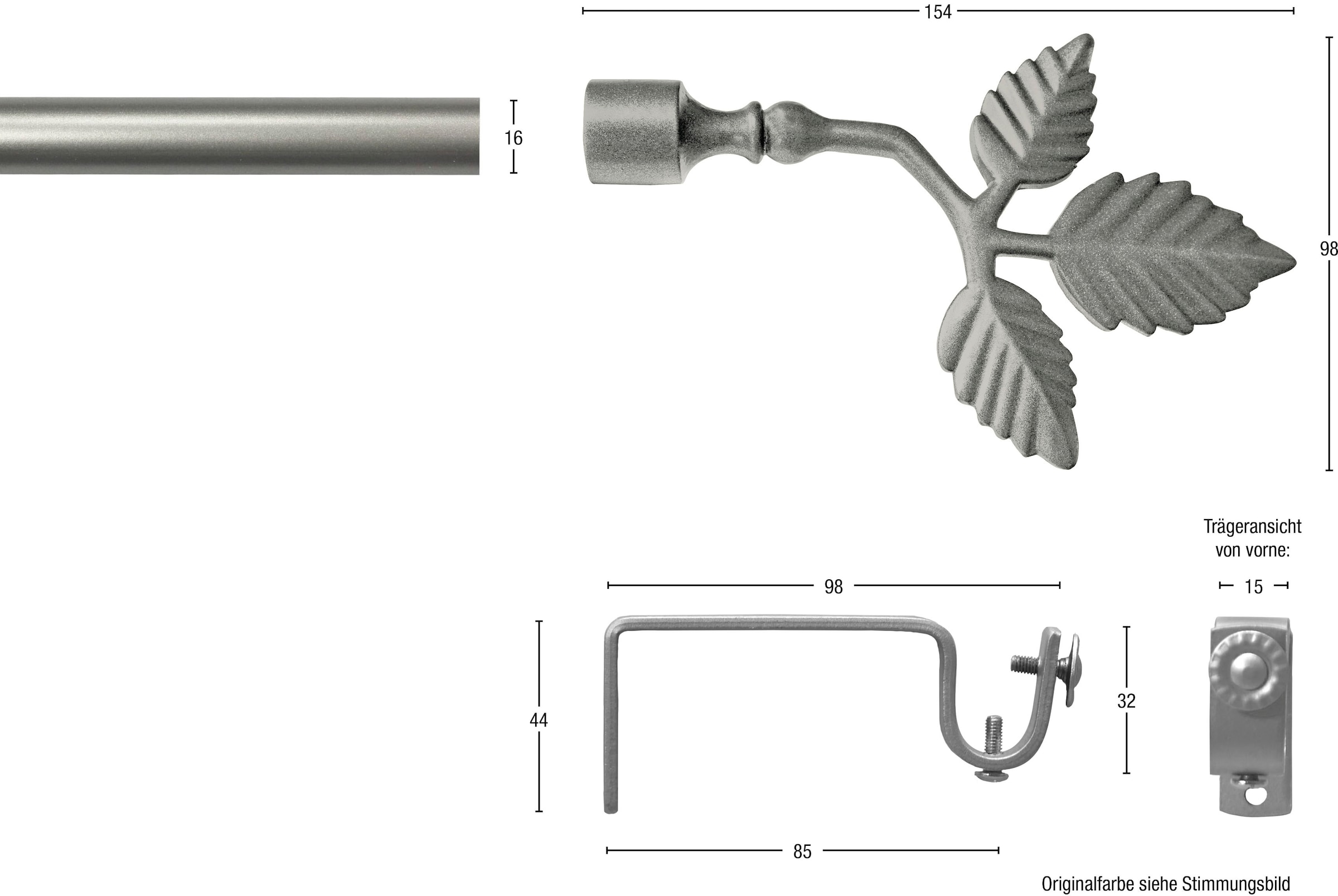 GARESA Gardinenstange »SHEET mit offenem Träger« Ø 16 mm 1 läufig-läufig Wunschmaßlänge Vorhanggarnitur, verlängerbar, Knopf mit Blätter, ohne Ringe