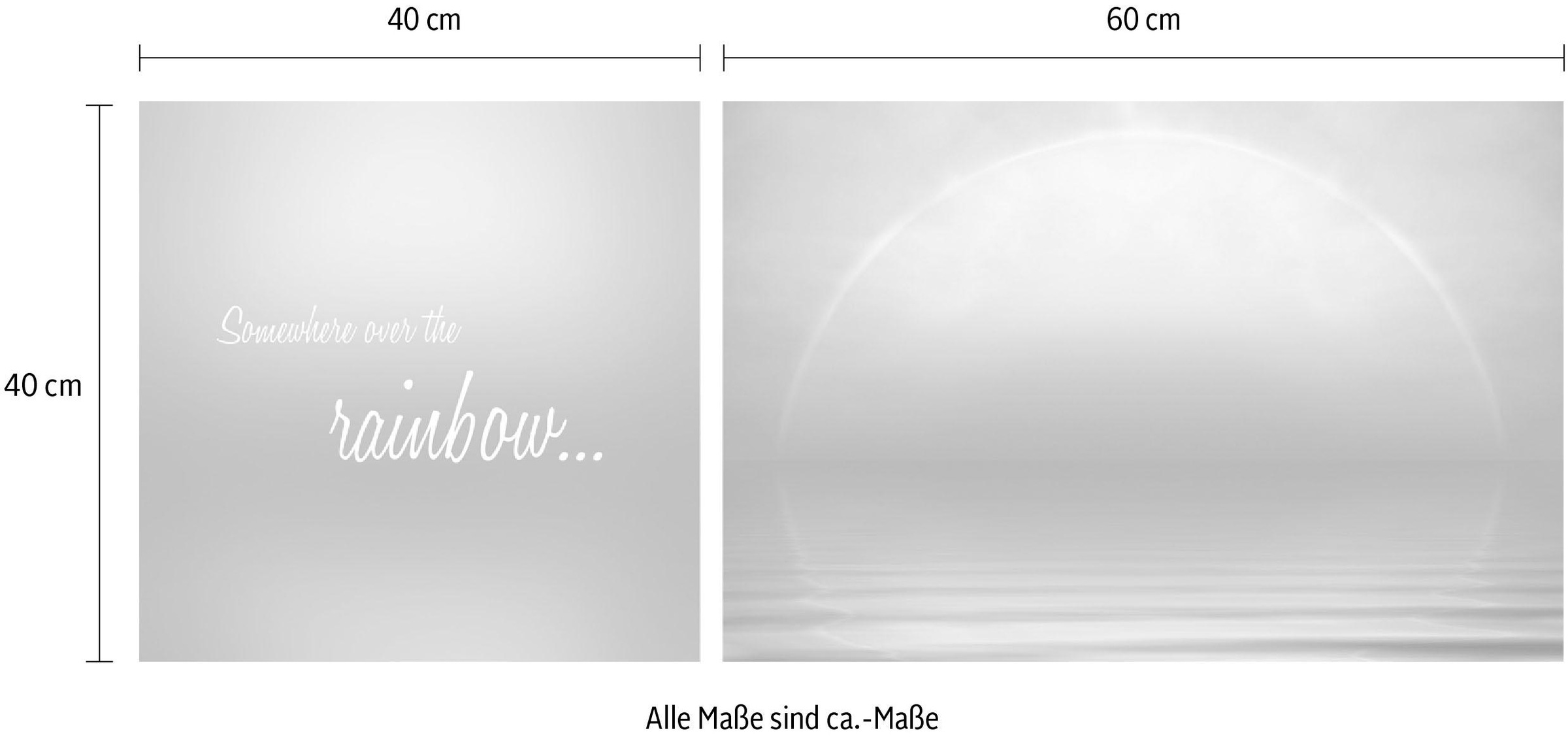 queence Leinwandbild »Rainbow«, Himmel-Himmelsbilder-Kunst-Modern-Spa-Spa Bilder-Sprüche-Sprüche & Texte-Schriftzug-Schriftzüge-Liebessprüche-Sonnenaufgang-Seelandschaft, (Set), Premium-Leinwandstoff, Handarbeit aus Deutschland, Spruch, 2er Set