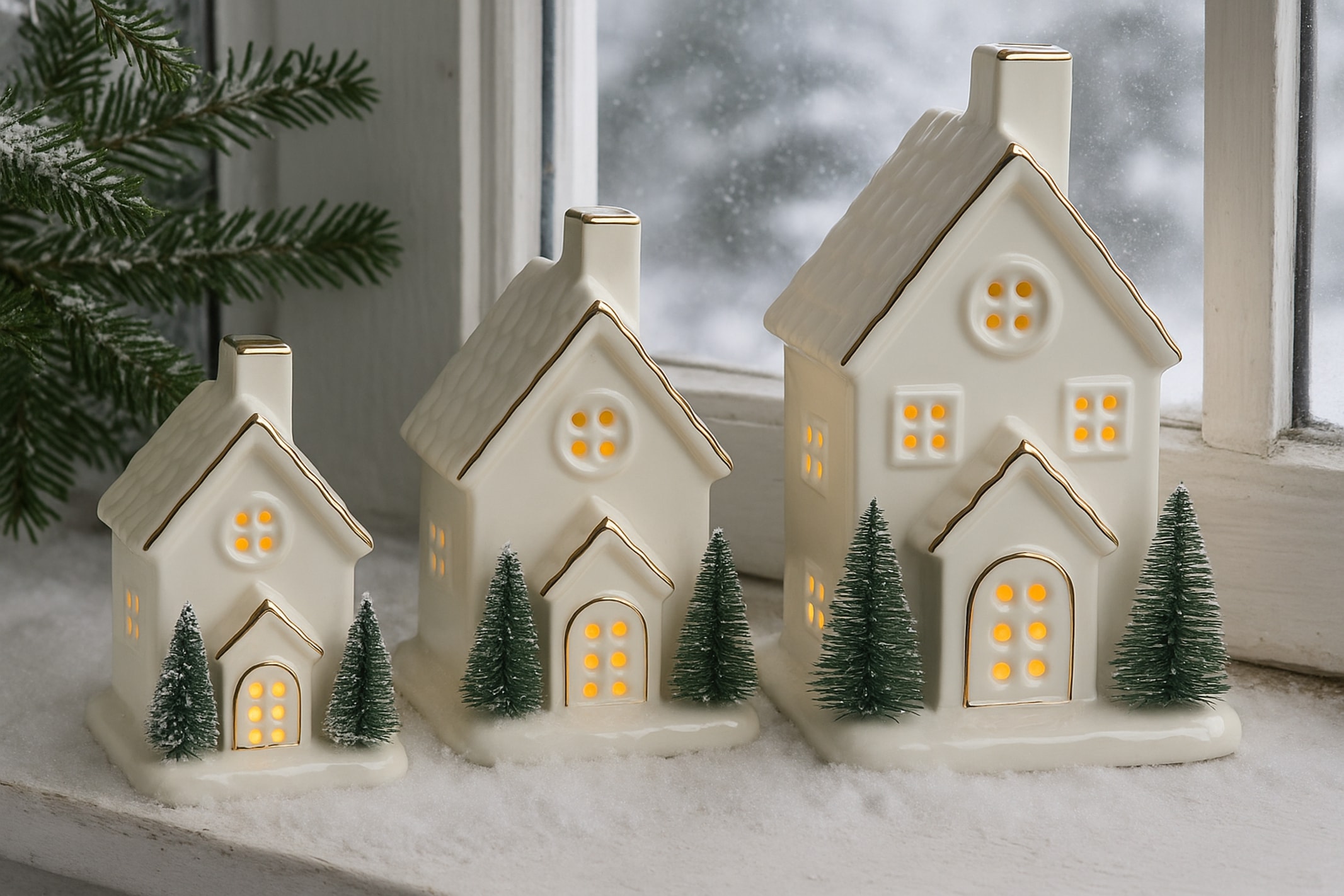 I.GE.A. LED-Dekofigur »LED-Haus« Dekoobjekt LED batteriebetrieben Weiß Gold Weihnachtsdeko