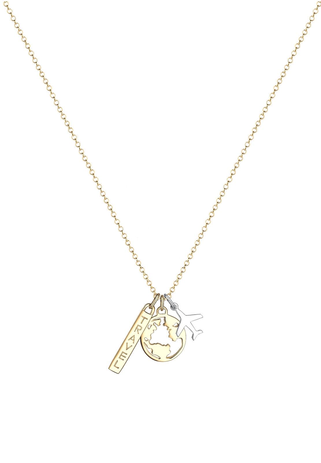 Elli Kette mit Anhänger »Halskette Globus Flugzeug Travel 925 Sterling Silber Bicolor«
