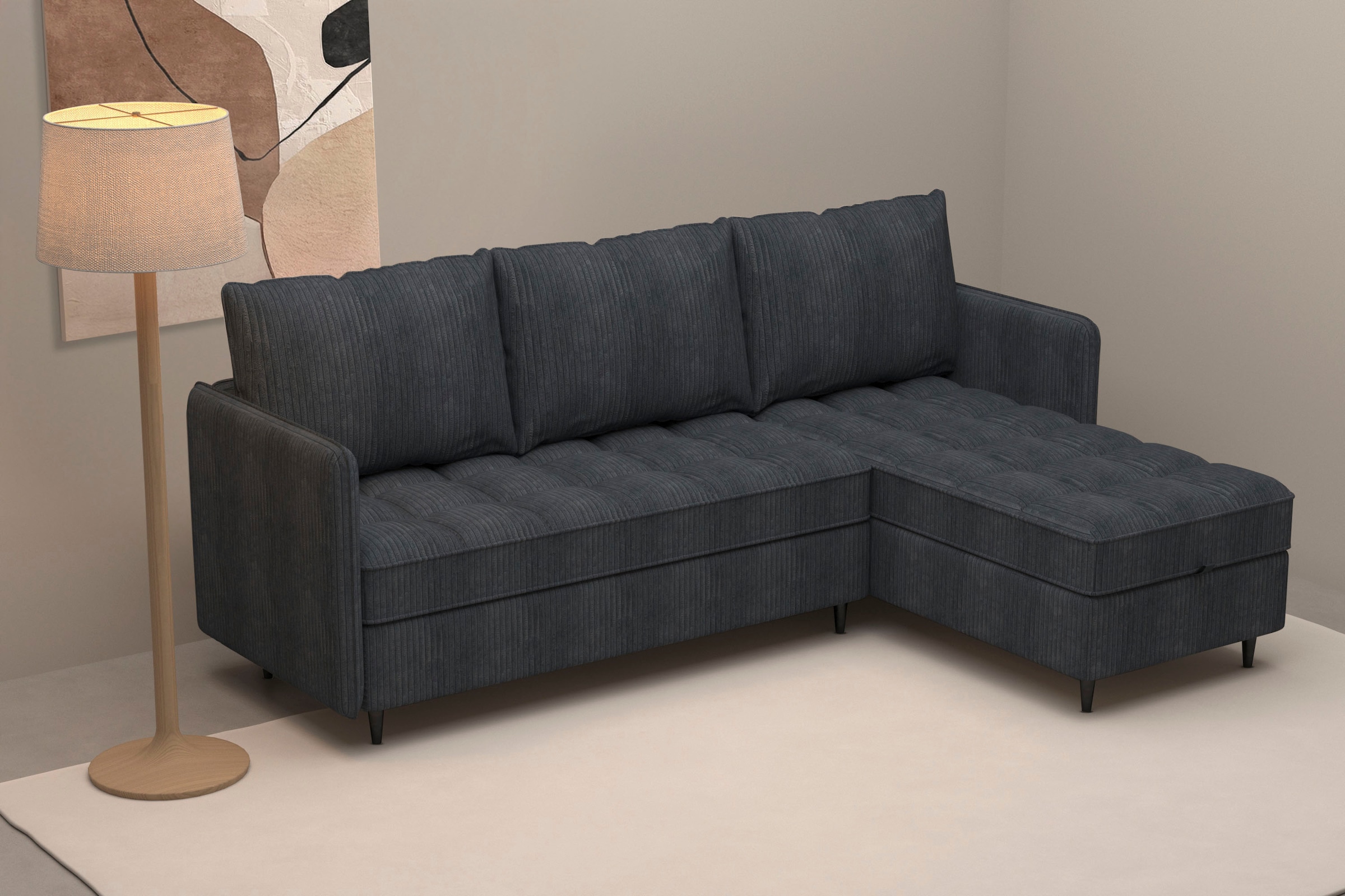 Dorel Home Ecksofa »LINDHUS, L-Form, verschiedene Stellvarianten, Loungesofa, Schlaf-Liege«, Wohnlandschaft, mit Recamiere, großer Bettkasten, Cord, Chenille