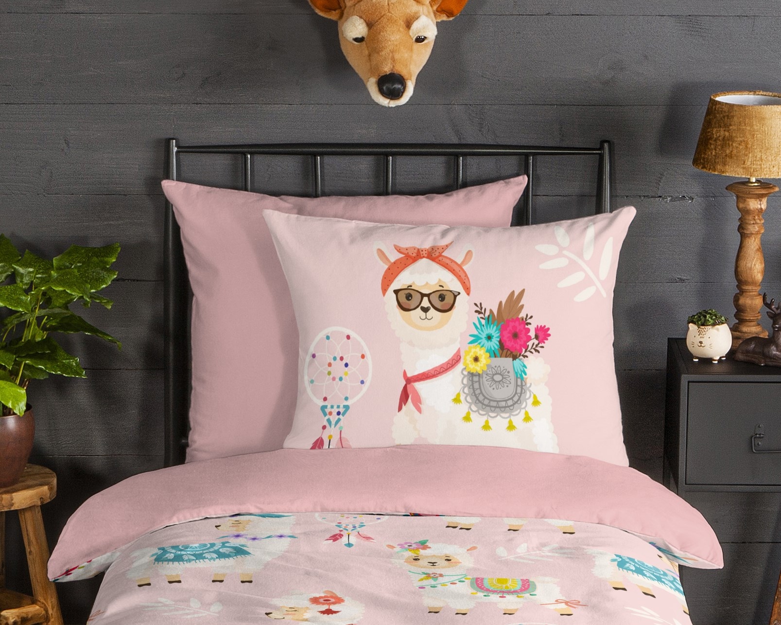 good morning Kinderbettwäsche »Ladida«, Flanell, Biber, 135x200, Warm, Wendeoptik, Kind, Mädchen, Lama, Rosa