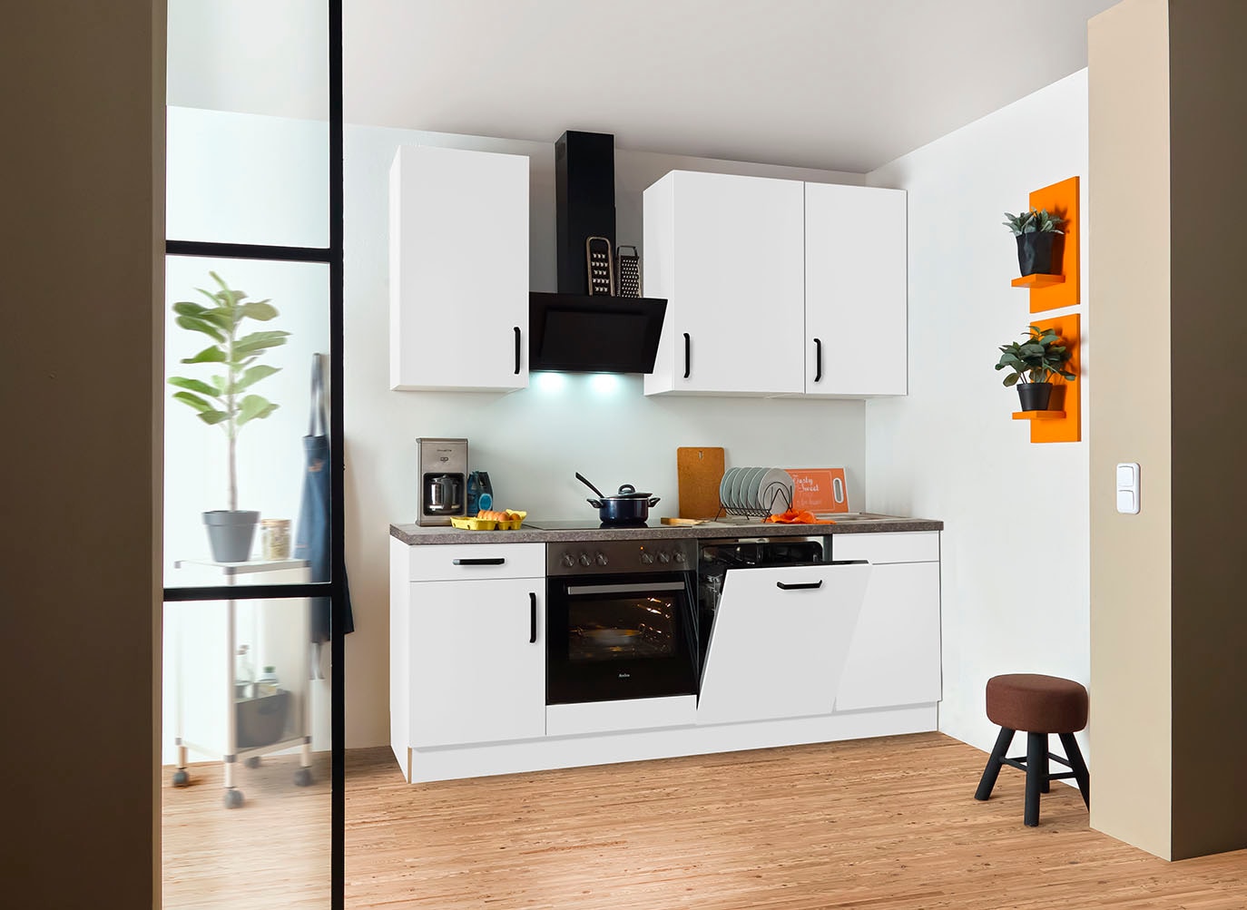 wiho Küchen Küchenzeile »"Simi", wahlweise mit E-Geräten, mit verstellbaren Füßen« Soft-Close-Funktion in Schubkästen und Auszügen, Breite 220 cm