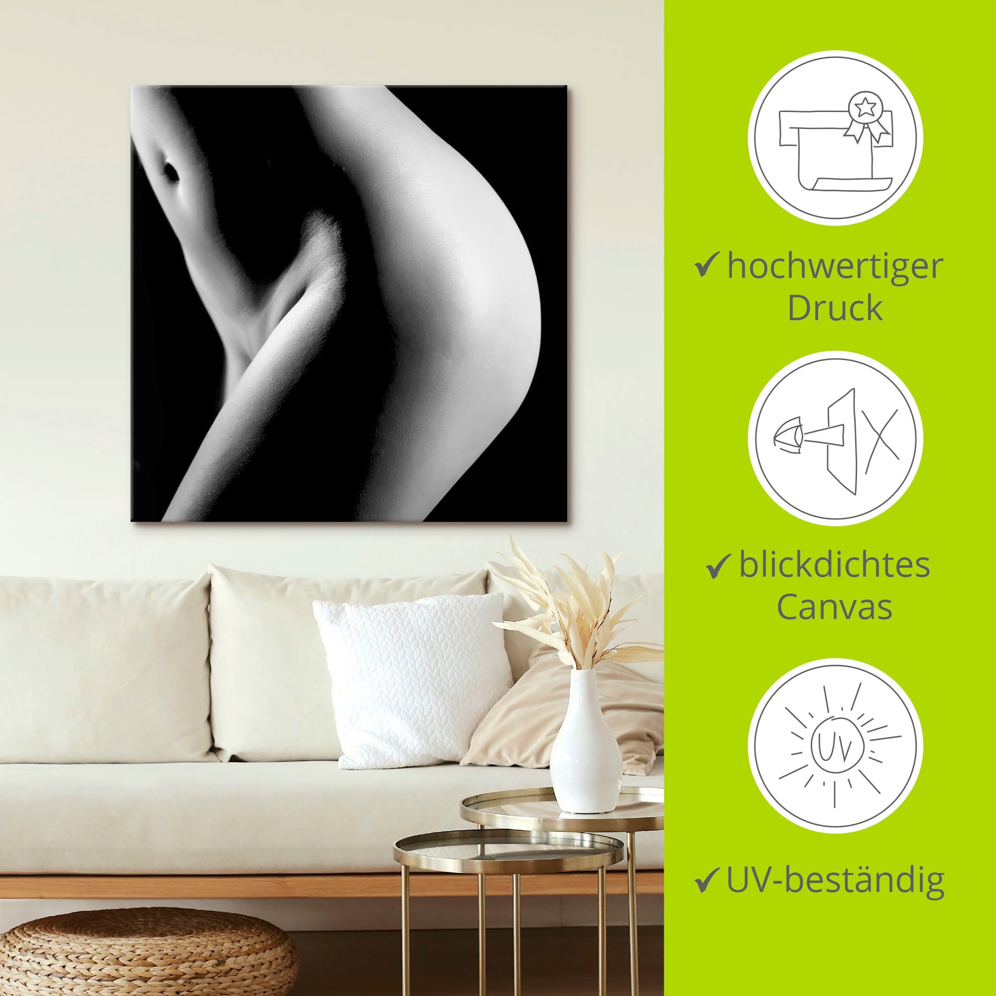 Artland Leinwandbild »Hübsche junge nackte Frau_schwarz/weiß« Frau 1 Stk. tlg. auf Keilrahmen gespannt