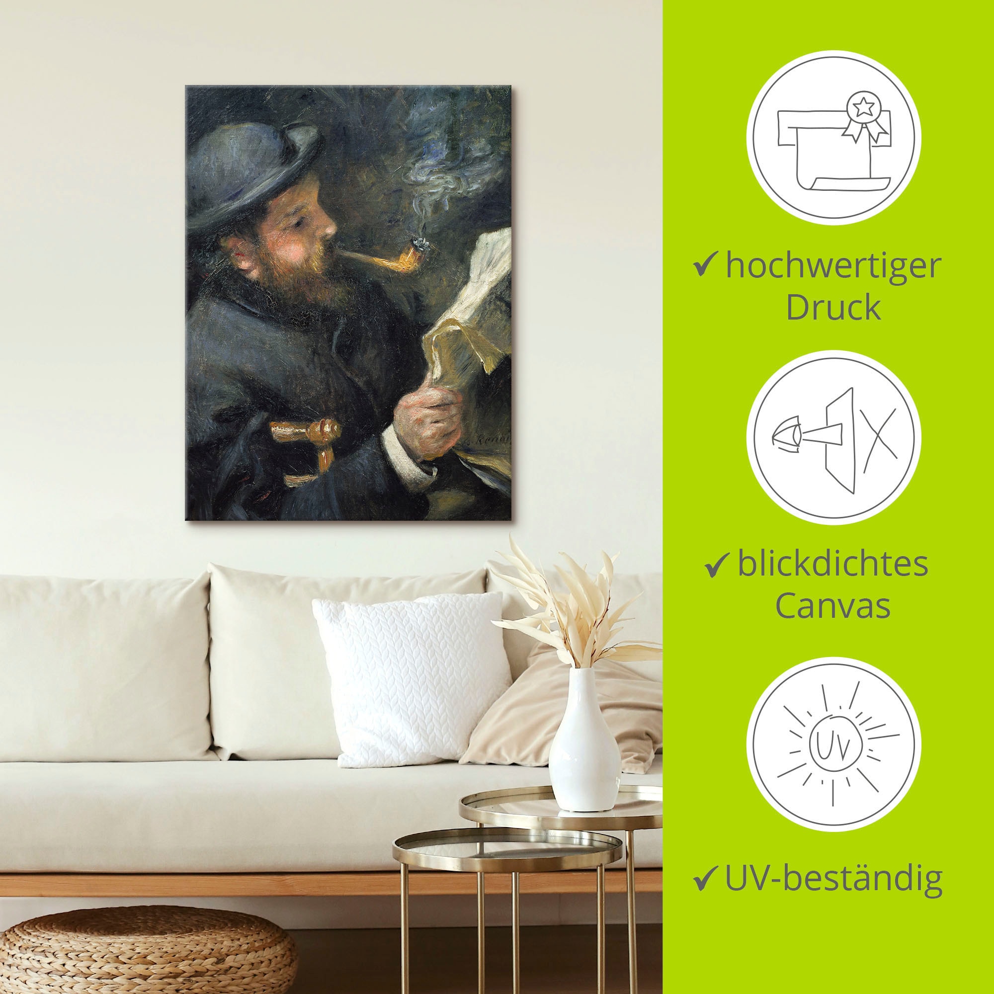 Artland Wandbild »Bildnis Claude Monet mit Pfeife«, Mann, (1 St.), als Leinwandbild, Poster in verschied. Größen