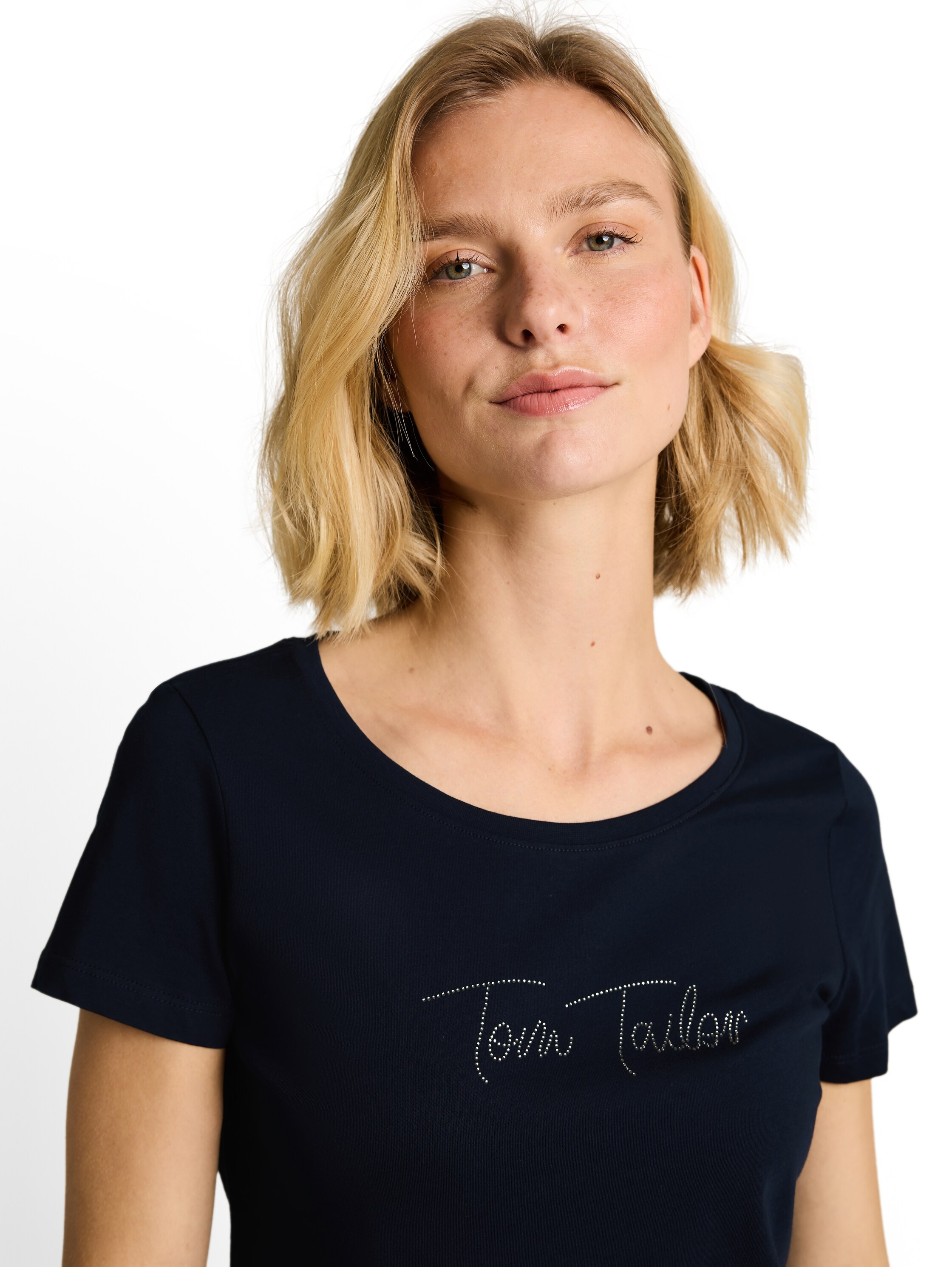 TOM TAILOR Kurzarmshirt Sommershirt mit Glitzer-Wording