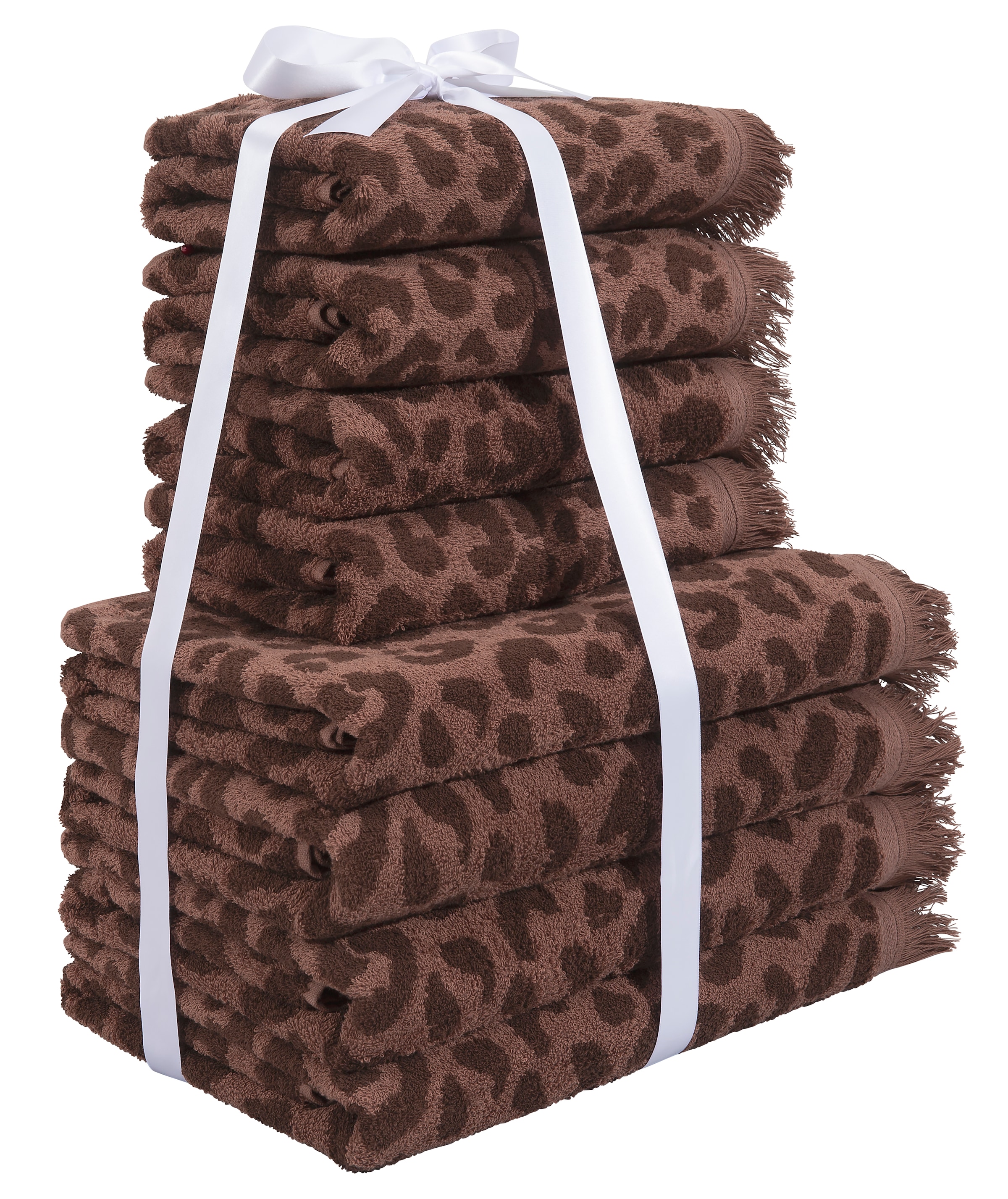 OTTO home Handtuch Set »Tiffani, Leopardenmuster, Premium Handtücher 8-tlg, 500 gr/m²« Set 8 Frottier 4 Duschtücher, 4 Handtücher, Animal Print, Leo, modern, mit Fransen