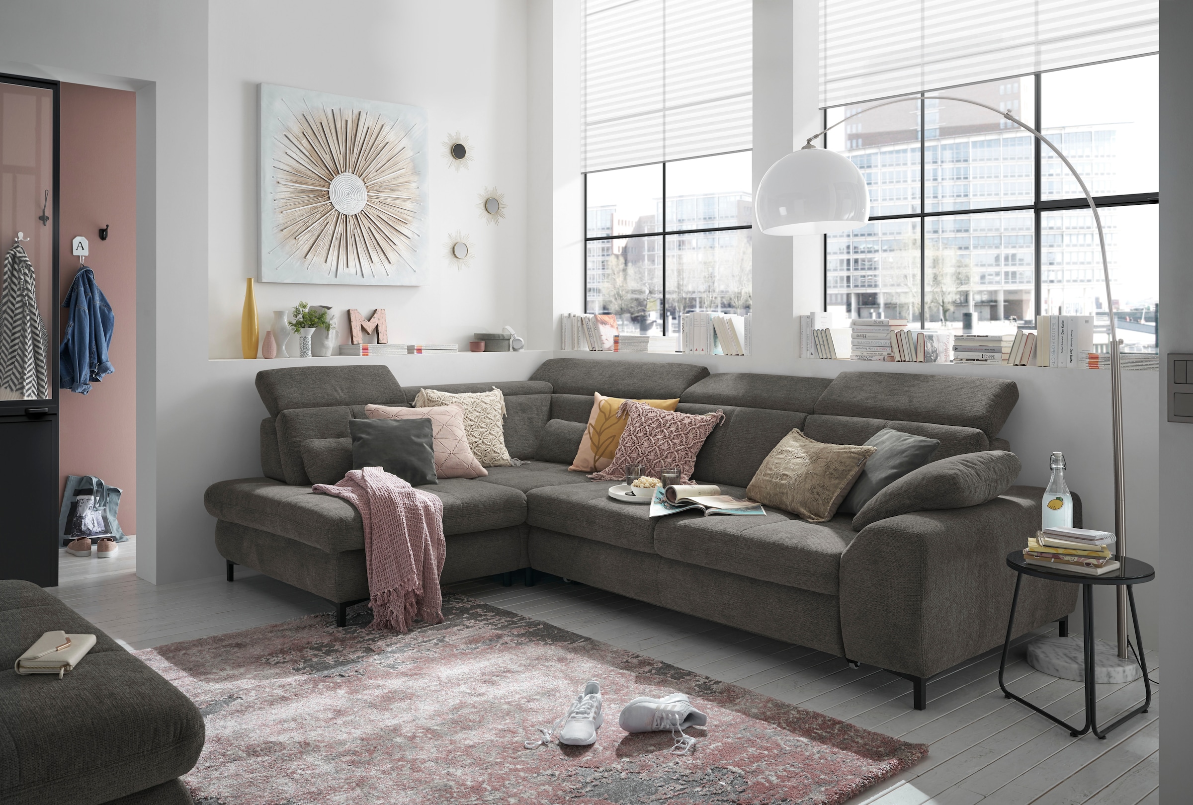 set one by Musterring Ecksofa »SO 3400, Komfortsitzhöhe 47cm oder 49cm, inkl. Sitztiefenverstellung«, verschiedene Funktionen, Kaltschaumpolsterung, Stellmaße 220 x 317 cm