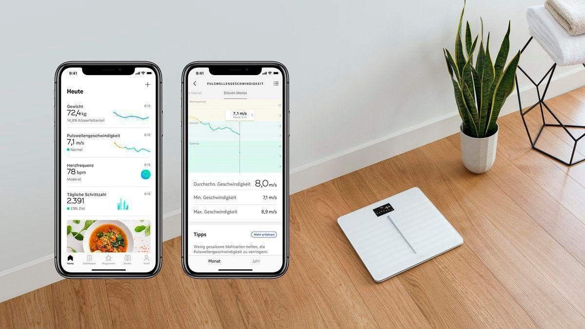 Withings Körper-Analyse-Waage »Body Cardio, Bluetooth und W-Lan fähig«, zeigt Körperfettanteil (KFA), Muskelmasse, Wasseranteil