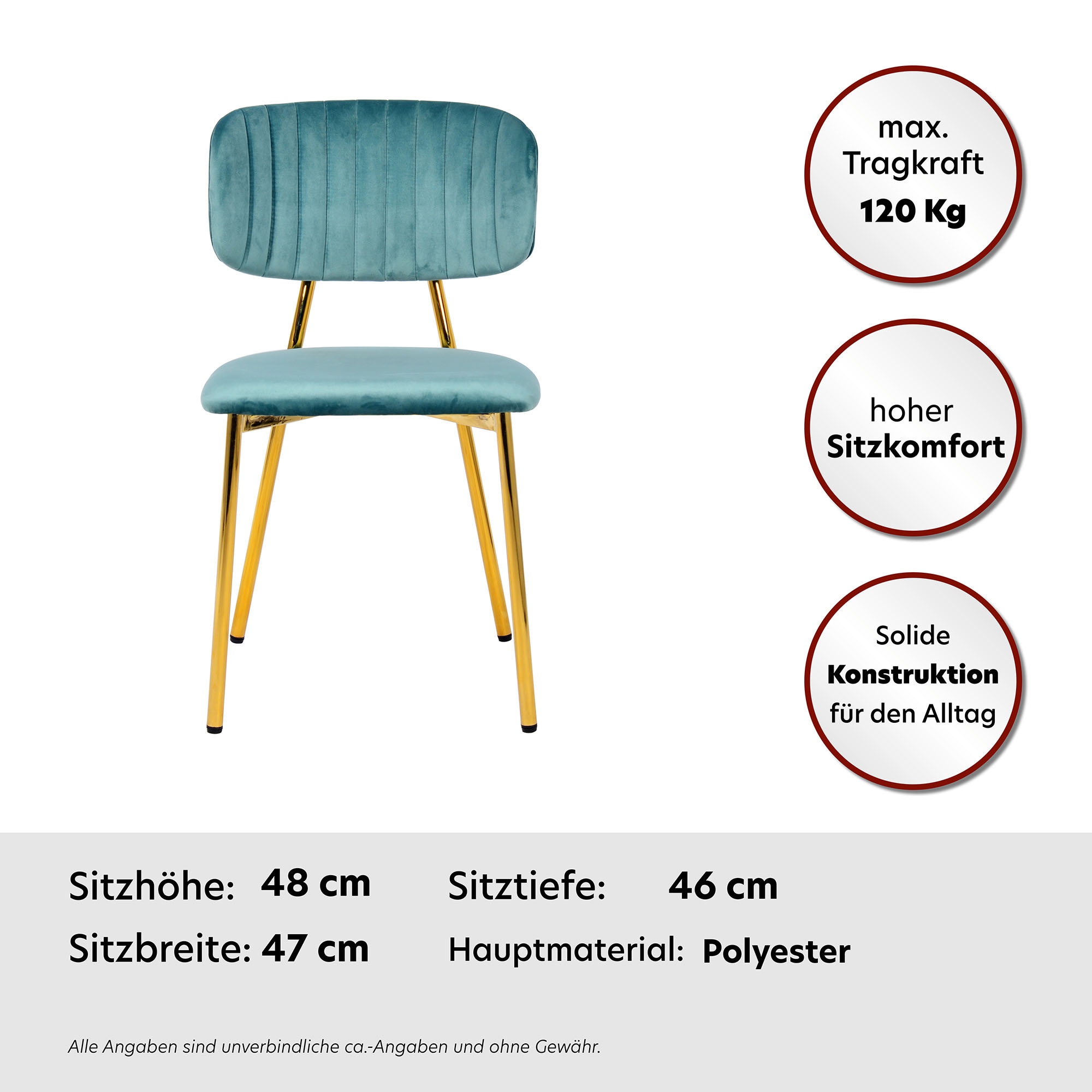 Kayoom Polsterstuhl »Stuhl Giselle 125 2er-Set, pflegeleichter Samtbezug«, (Set), 2 St., mit Armlehnen, goldenes Gestell aus Edelstahl, Samtbezug, Ziernähte