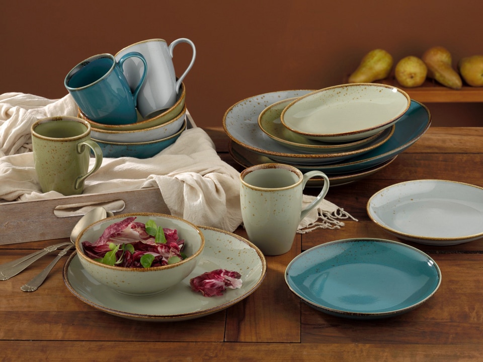 CreaTable Kombiservice »Geschirr-Set NATURE COLLECTION«, (Set, 16 tlg., Kaffeeservice und Tafelservice im Set, für 4 Personen), Service, harmonische Naturglasur, 16 Teile, für 4 Personen