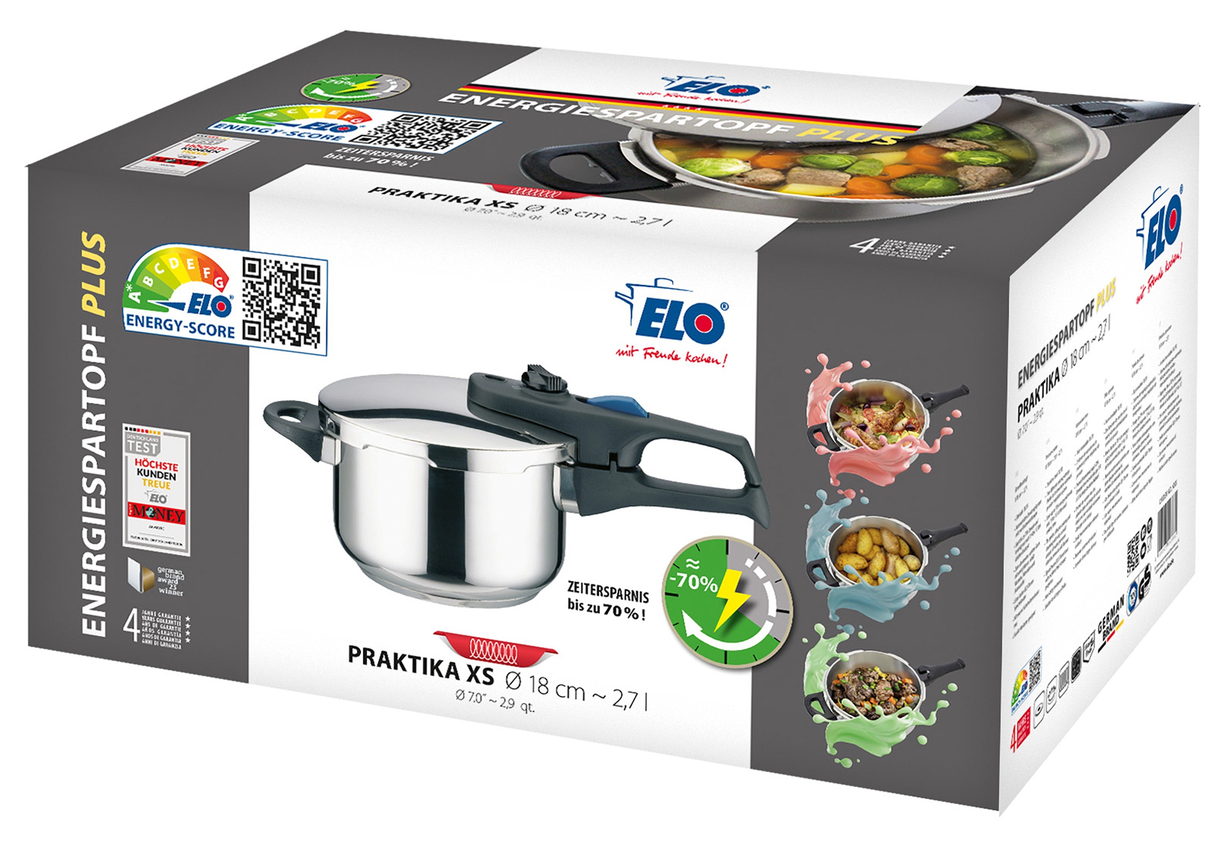 Elo Schnellkochtopf »Praktika Plus XS«, Edelstahl 18/10-Edelstahl 18/8, (1 tlg.), Dampfkochtopf, incl. Ersatzdichtungsring, Induktion