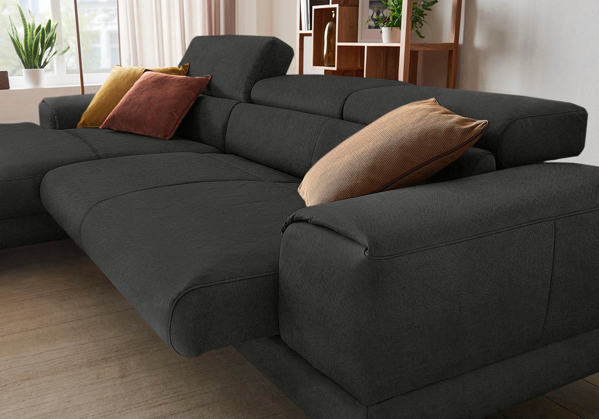 W.SCHILLIG Ecksofa »piedroo, Designsofa mit tollem Sitzkomfort, elegant und bequem, L-Form«, Kopfteilverstellung, wahlweise mit Sitztiefenverstellung, Breite 303cm