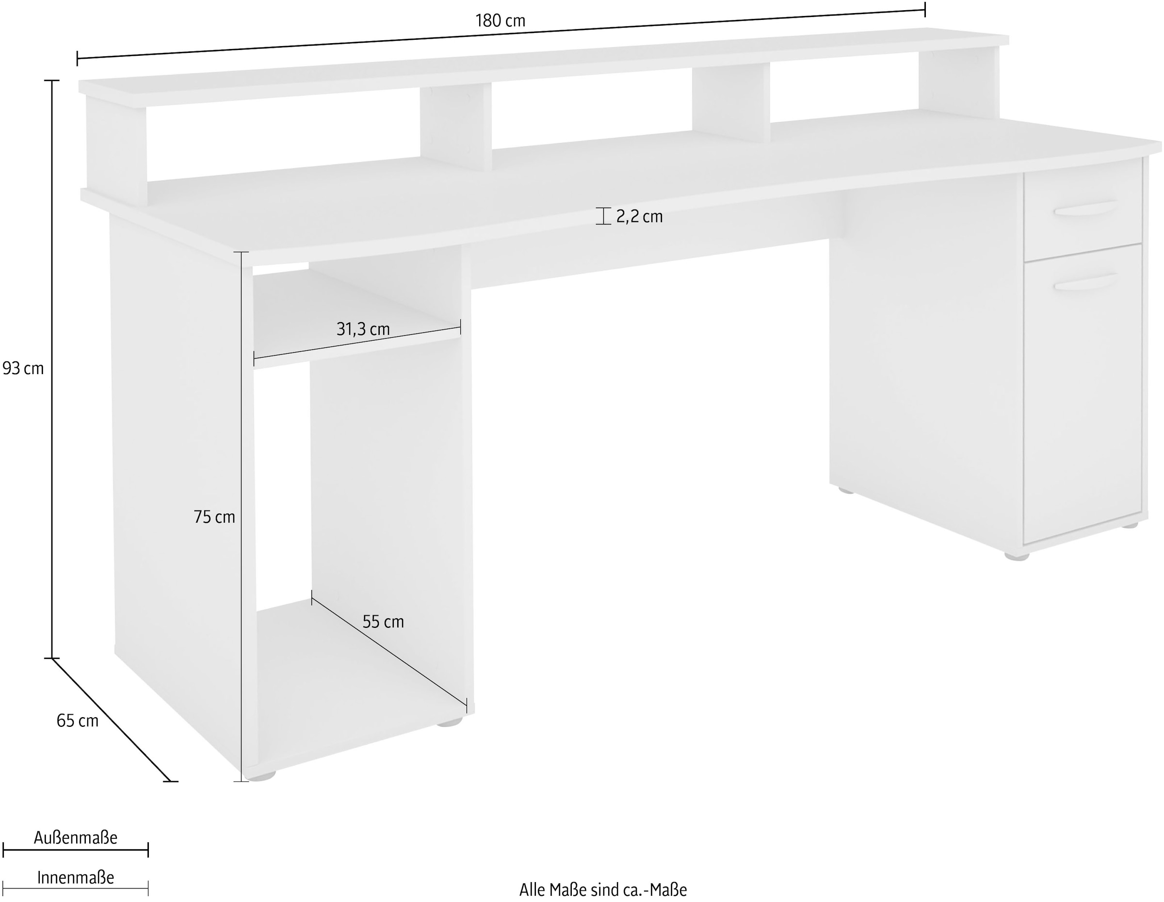 byLIVING Gamingtisch »Fantastic«, mit Aufsatz, Breite 180 cm