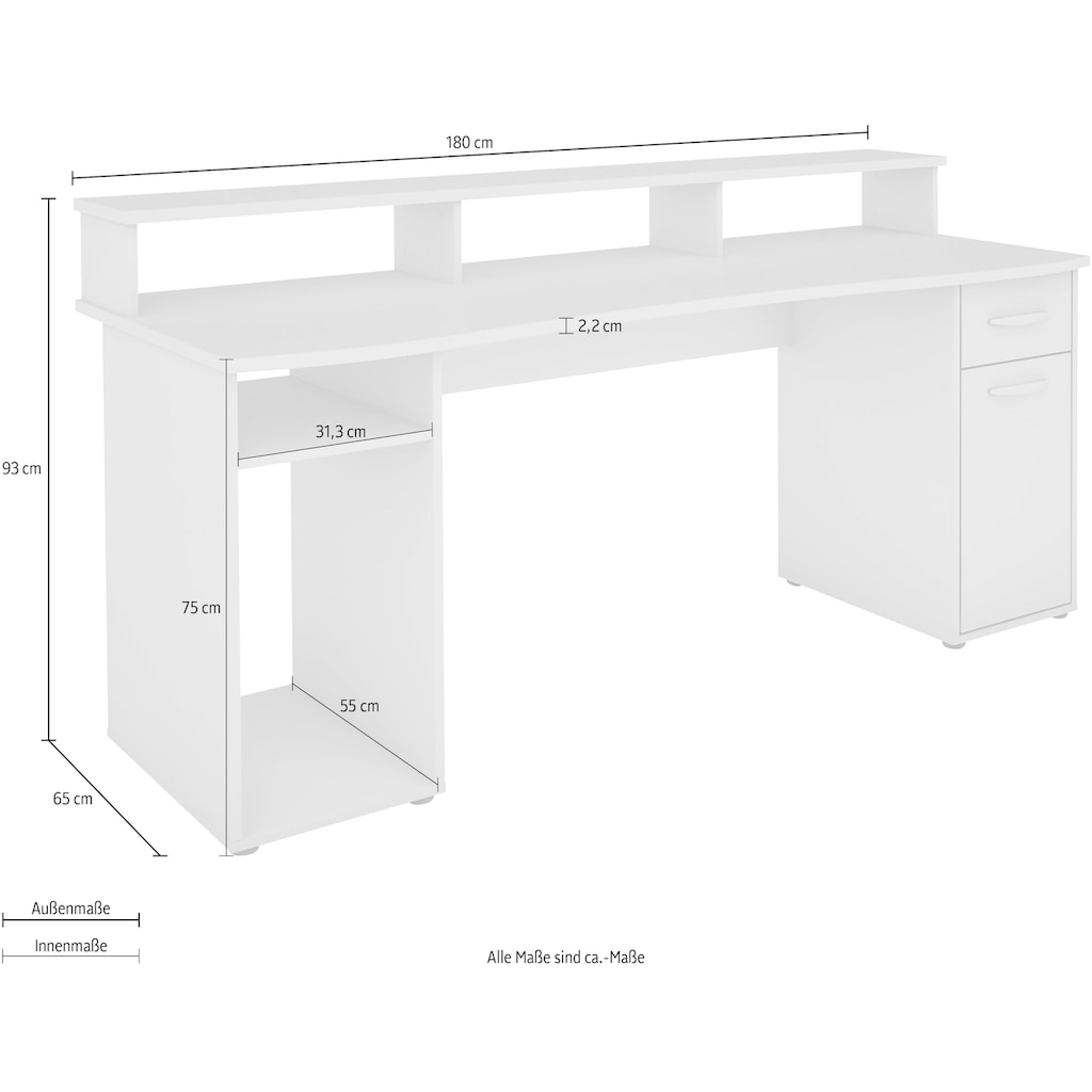 byLIVING Gamingtisch »Fantastic«, mit Aufsatz, Breite 180 cm