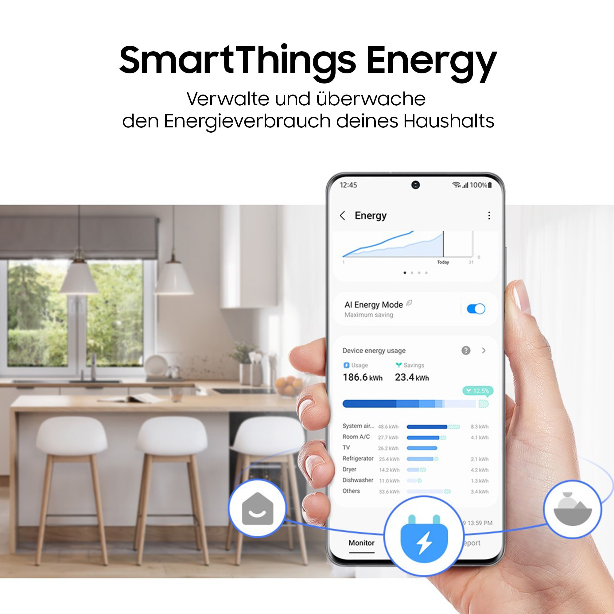 Samsung Side-by-Side RS70F »RS70F66KBFEF« 178 cm hoch 91,2 cm breit Eis- und Wasserspender, Al Energy Mode, No Frost+