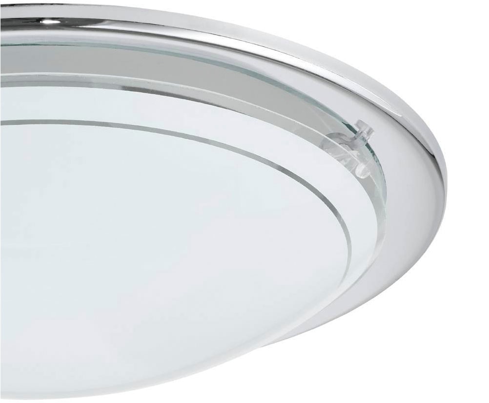 EGLO Deckenleuchte »PLANET 1 Deckenlampe, chrom, Stahl, Glas, Küchenlampe, E27«, 1 flammig, Leuchtmittel E27 | ohne Leuchtmittel, Wohnzimmerlampe, Flurlampe, Esszimmer, Büro, zeitlos, 29x29x8,5cm
