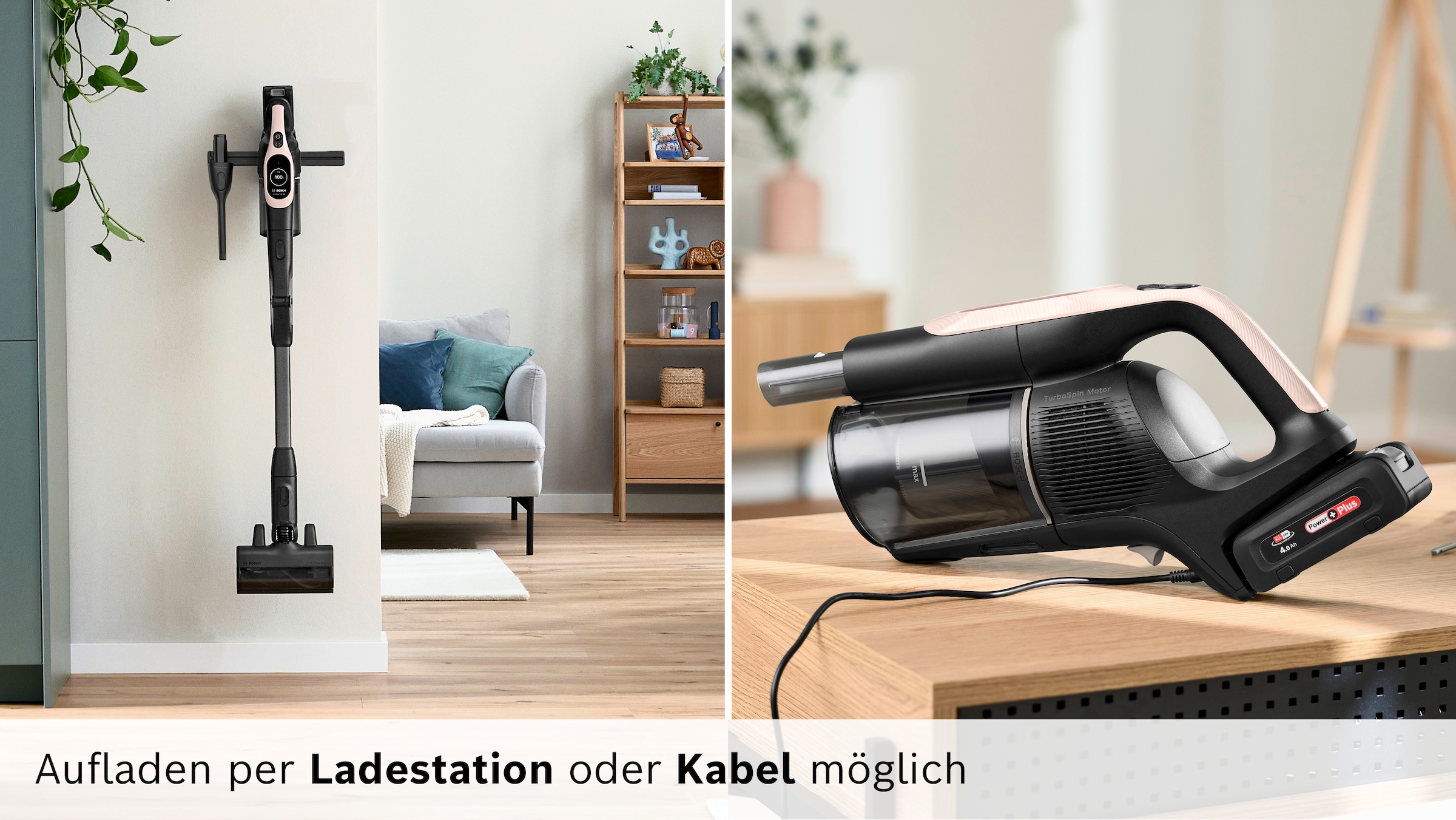 BOSCH Akku-Stielstaubsauger »Unlimited 10 BKS1041RHF, MicroClean™ Technology, Display, Knickrohr« HEPA-Filtersystem, 10 Jahre Motorgarantie, LED-Licht, powder rose