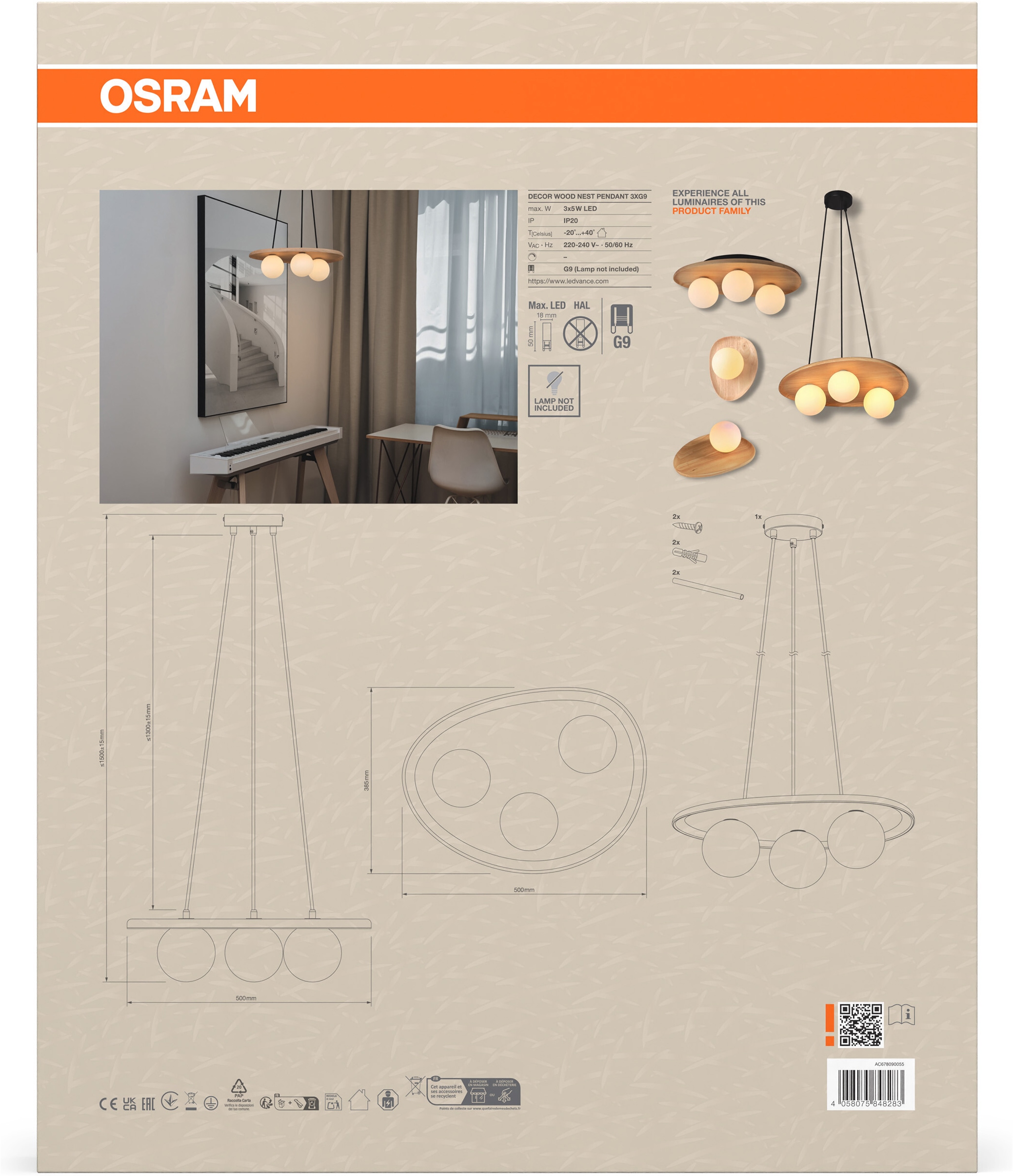 Osram Pendelleuchte »Decor Acacia-Wood Nest« G9 1 Stk. braun, Fassung G9
