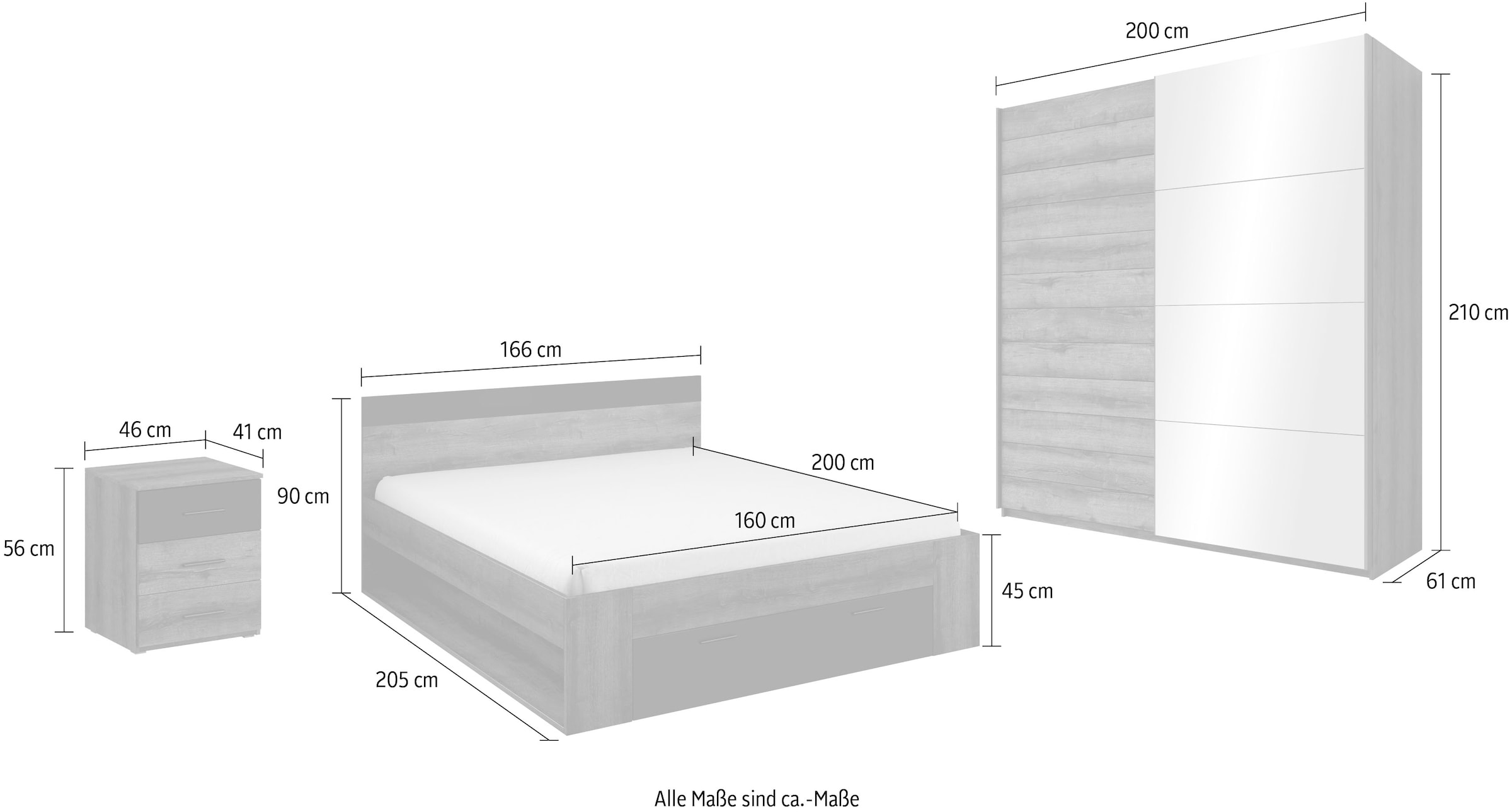 INOSIGN Schlafzimmer-Set »Beta Komplettschlafzimmer in 3 Farben und 2 Bettgrößen,«, (4 tlg.), wahlweise in 3 Farben und 2 Bettgrößen
