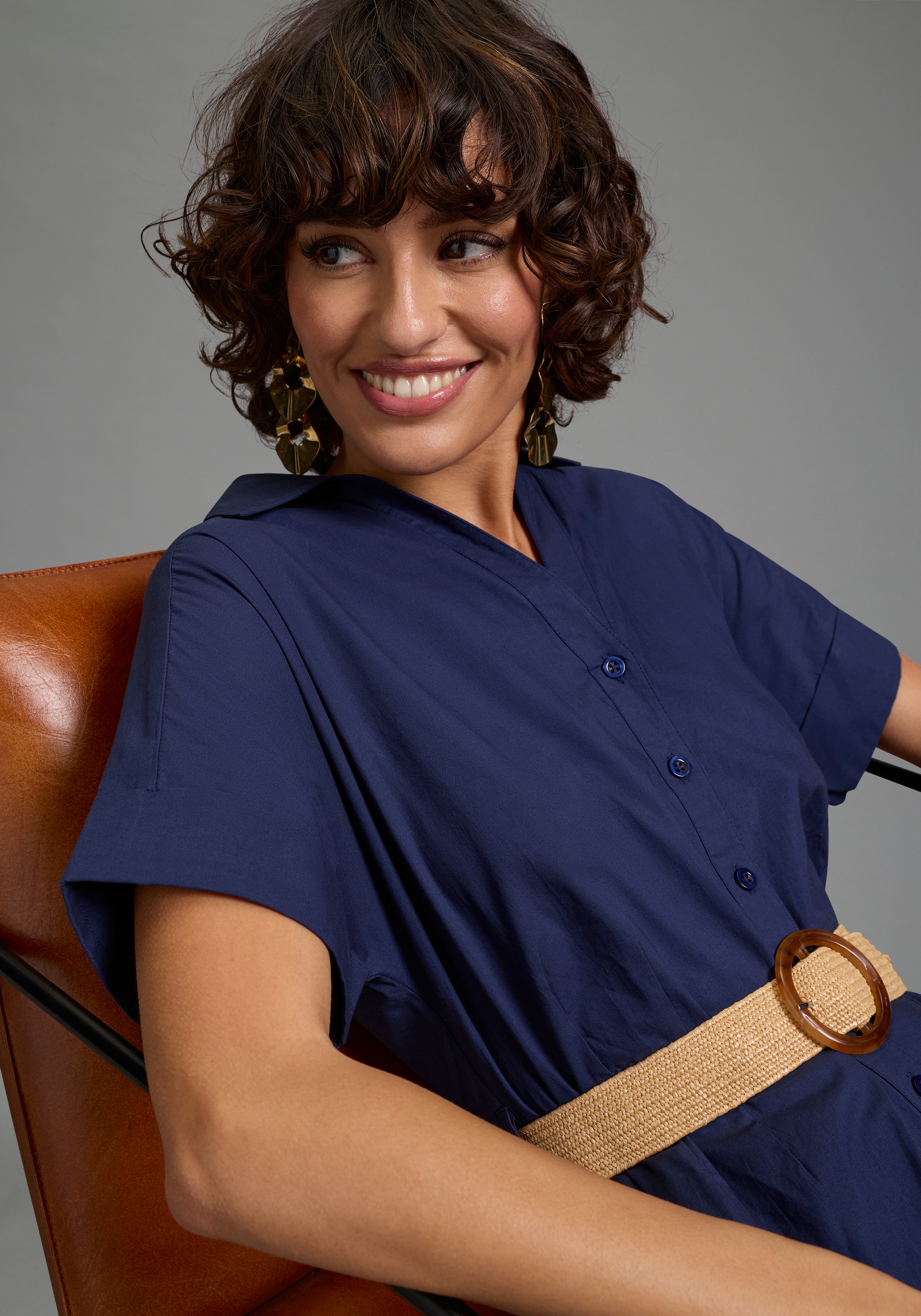 Laura Scott Hemdblusenkleid wadenlang, feminin, für vielseitige Anlässe, aus Baumwolle