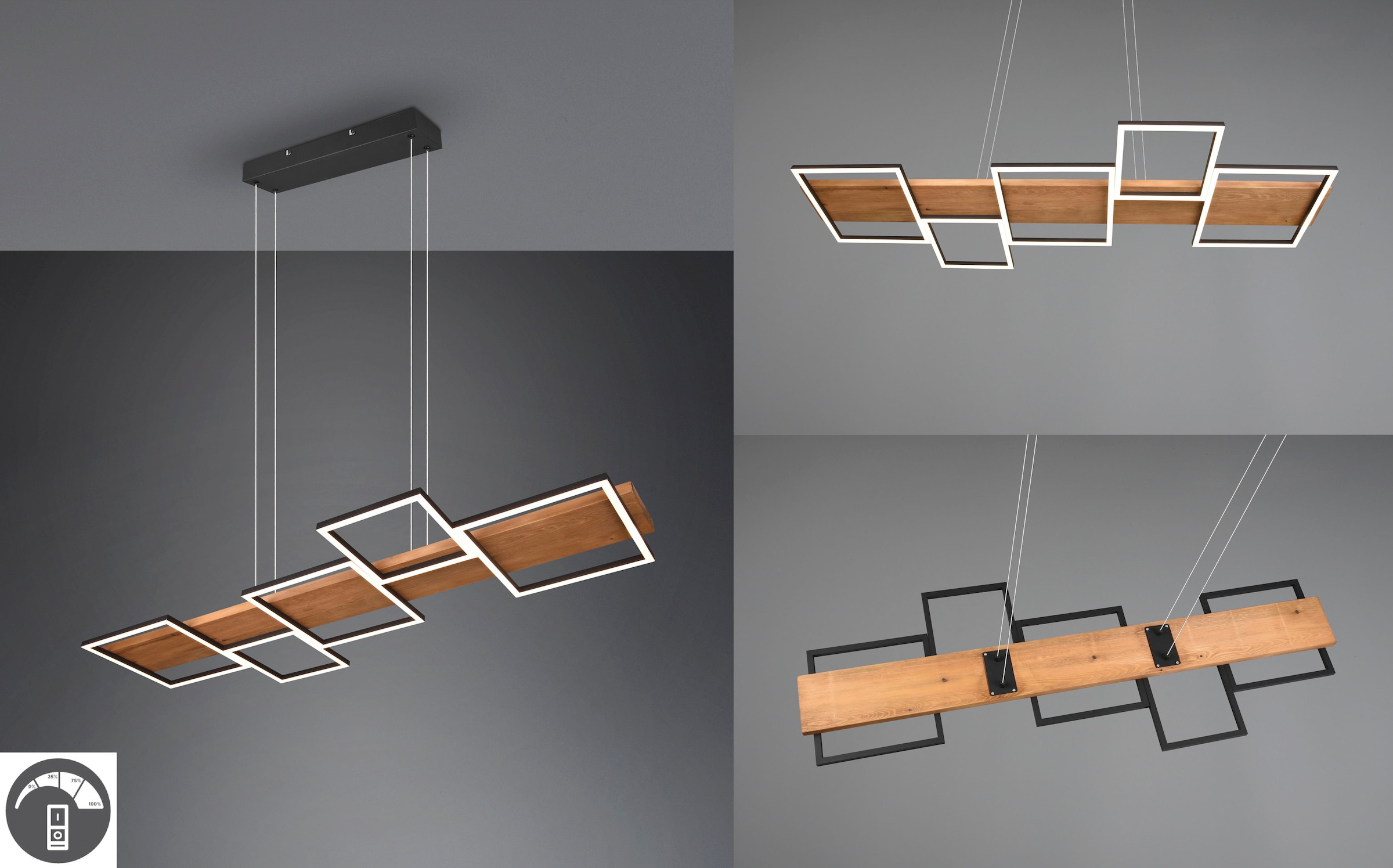 TRIO Leuchten LED Pendelleuchte »Harper«, 1 flammig, Leuchtmittel LED-Board | LED fest integriert, Hängelampe aus Holz und Metall, höhenverstellbar, LED mit 3 Dimmstufen