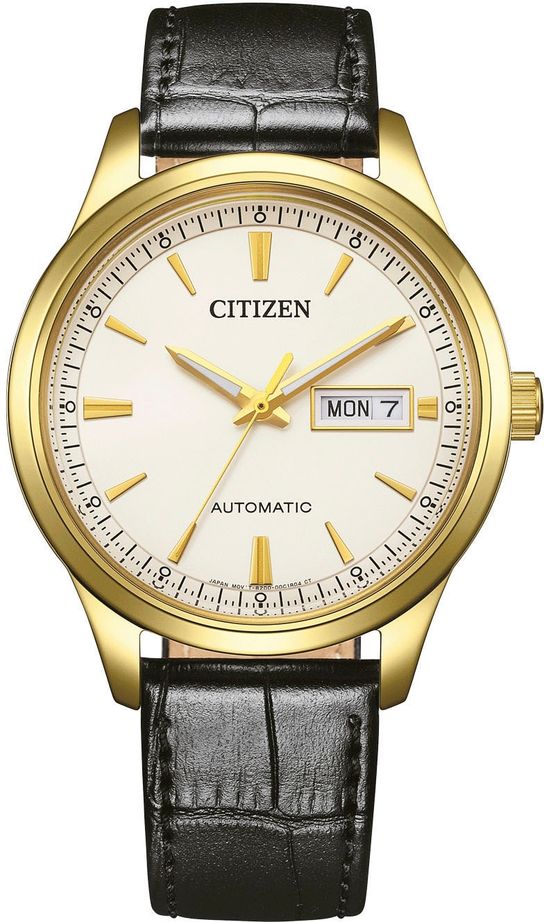 Citizen Automatikuhr »NY4058-79XC« Armbanduhr, Herrenuhr, Mechanische Uhr, Lederarmband, analog, Tag