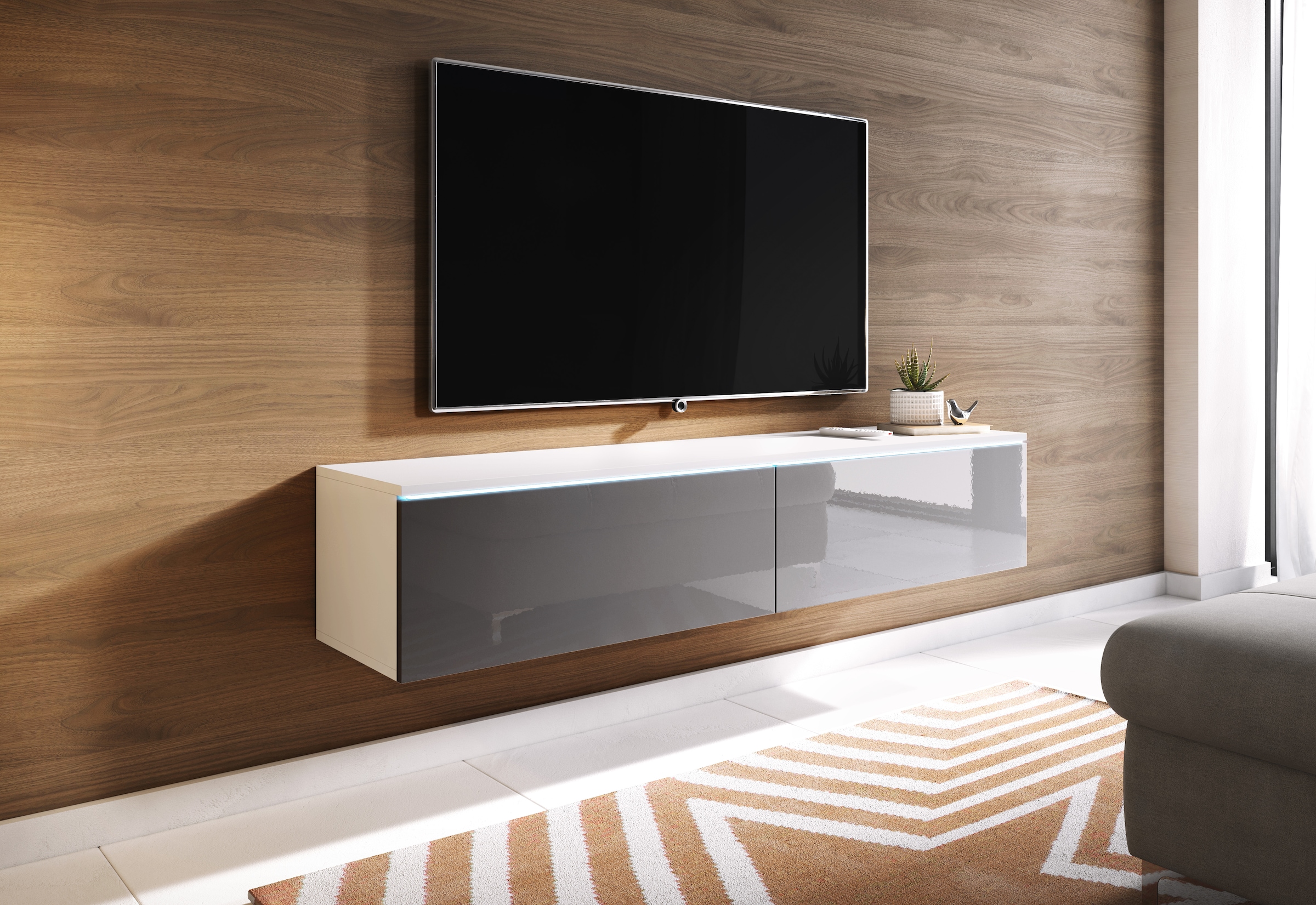 INOSIGN Lowboard »LOWBOARD D, wahlweise mit oder ohne Beleuchtung«, modernes TV-Board ohne Griffe, mit viel Stauraum,stehend und hängend