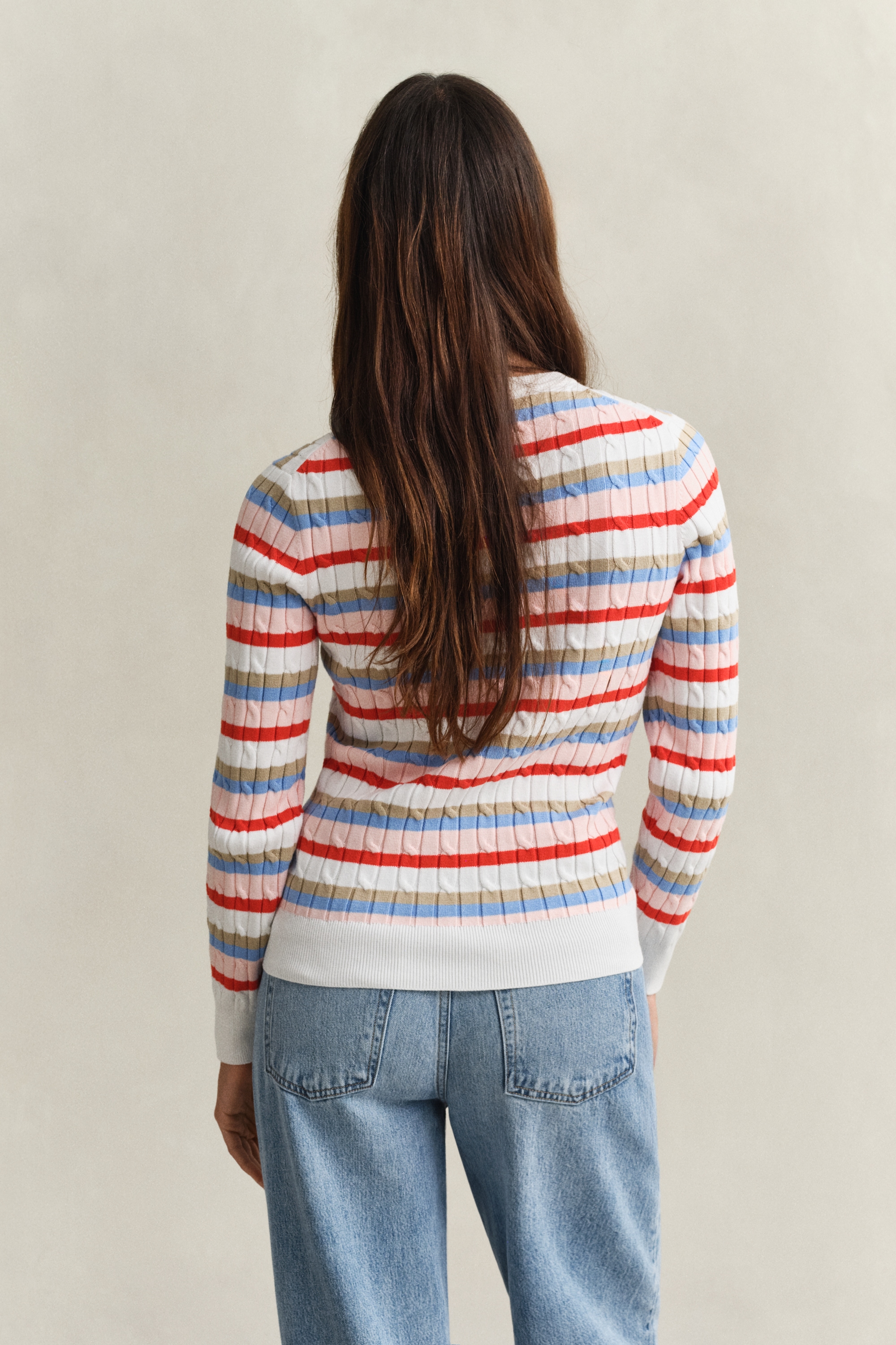 Gant Rundhalspullover »STRETCH COTTON CABLE STRIPE C-NECK«