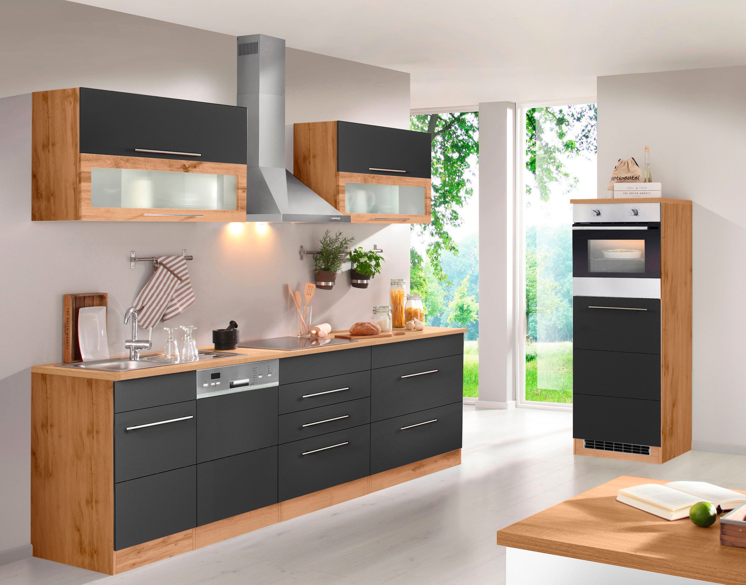 KOCHSTATION Küchenzeile »KS-Wien« Breite 350 cm, wahlweise mit E-Geräten und Induktion