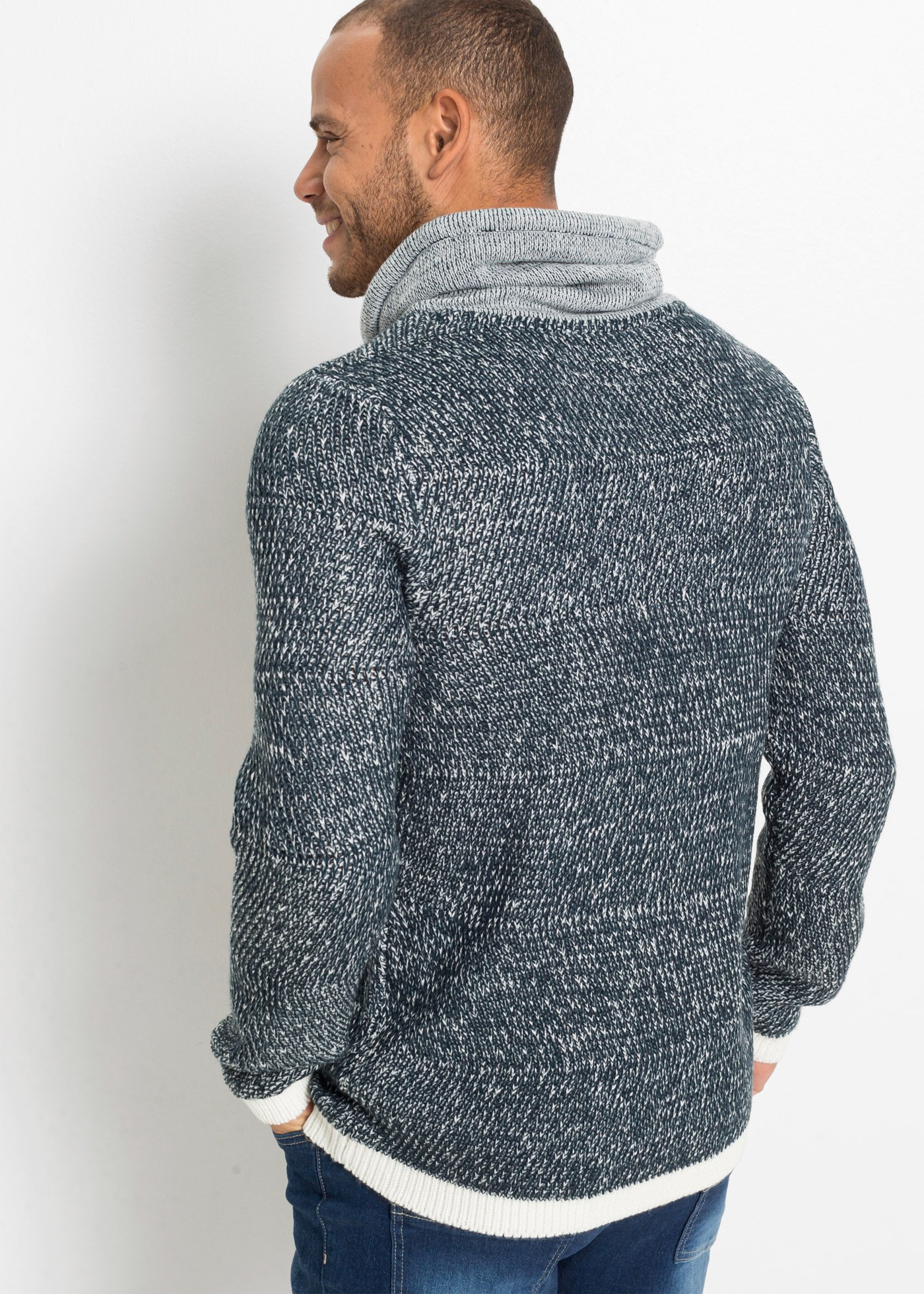 bonprix Strickpullover aus Polyacryl, mit Schalkragen und Kordelzug, melierte Optik