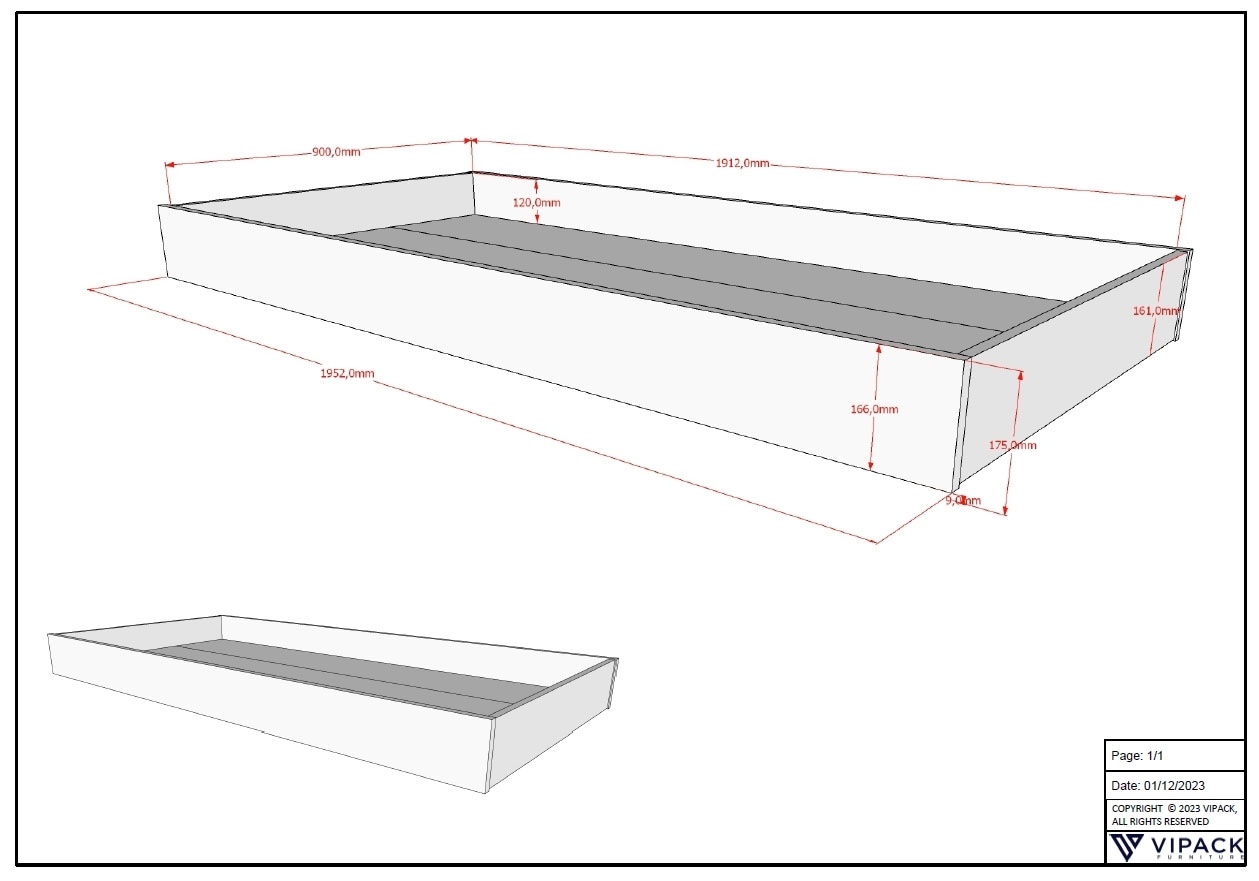 Vipack Daybett »Liegefläche 90x200 cm, inkl. Sprossenumrandung, Rausfallschutz vorne« Buche massiv, sehr stabil und standfest gebaut, inkl. Rolllattenrost,  die Bettschublade bietet Stauraum oder als Zusatzbett nutzbar