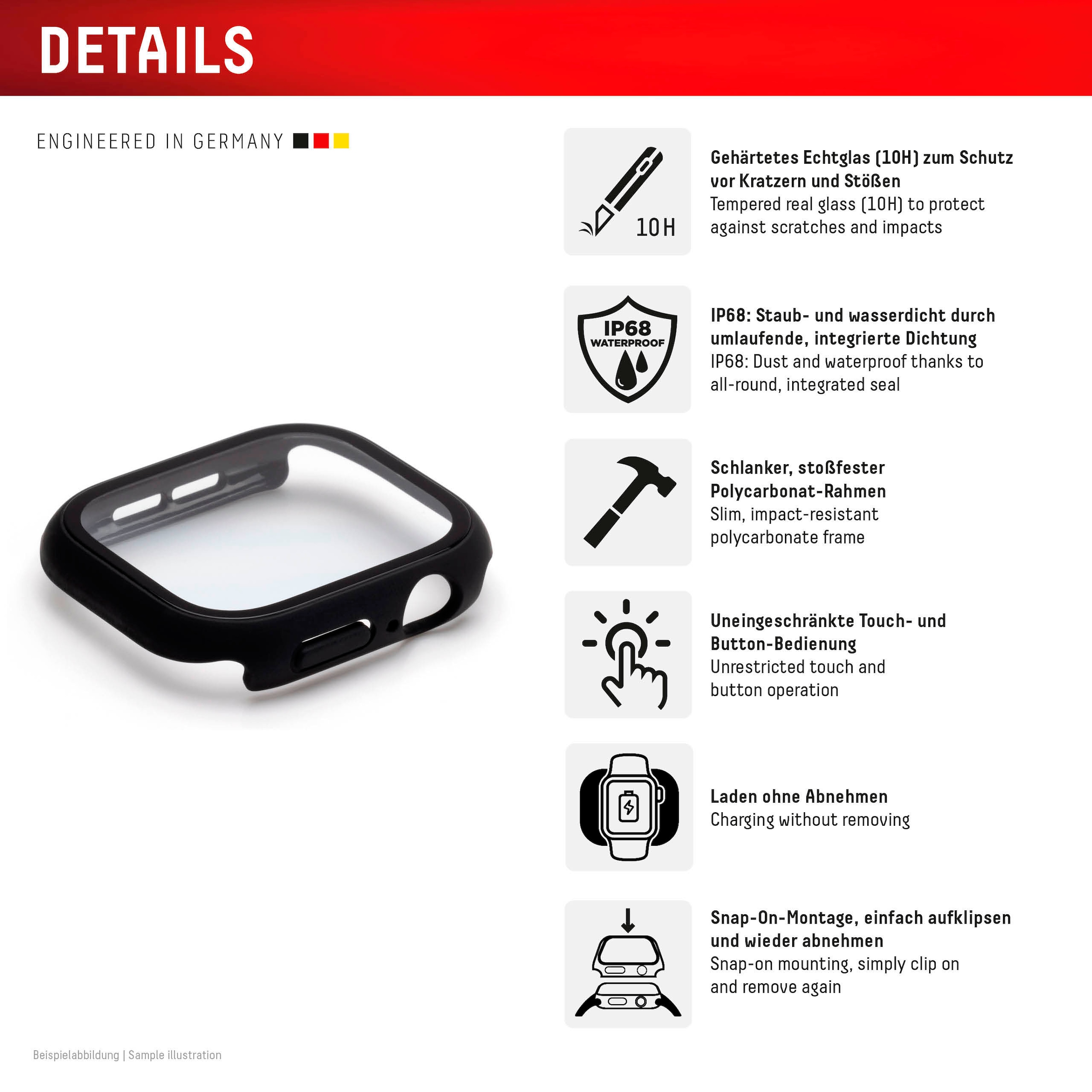 Displex Displayschutzglas »Smartwatch Glass All-In-One Protector Full Body« für Apple Watch Series 10 42 mm;Apple Watch Series 11 42 mm Displayschutzfolie, Schutzfolie, Bildschirmschutz, kratz- & stoßfest