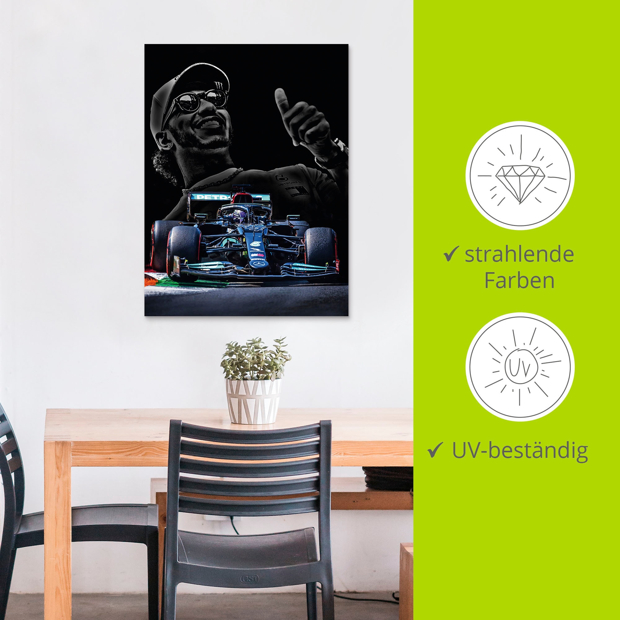 Artland Wandbild »Lewis Hamilton - Hammertime«, Bilder von Männern, (1 St.), als Alubild, Leinwandbild, Wandaufkleber oder Poster in versch. Größen