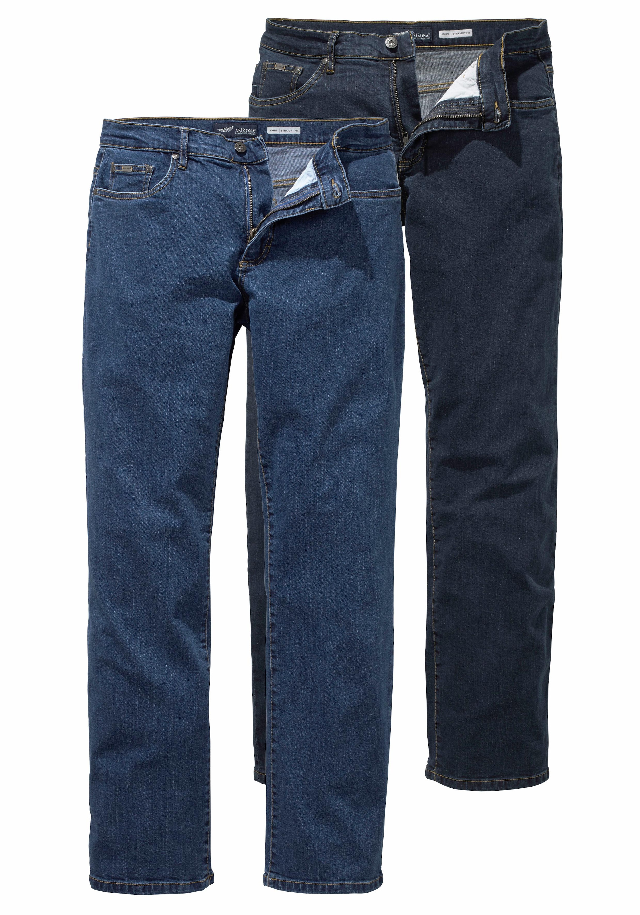 Arizona Stretch-Jeans "John" Packung, 2 Stk. gerade Beinform, niedrige Leibhöhe, mit Five-Pocket-Konfiguration