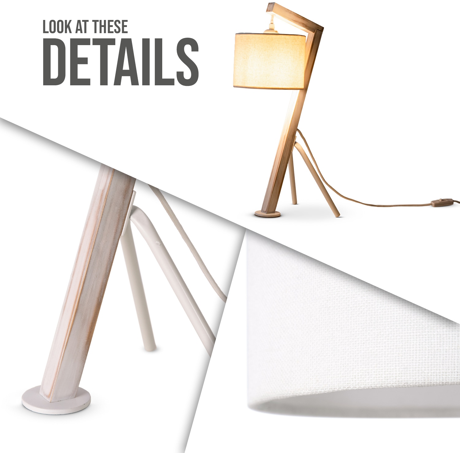 Paco Home Tischleuchte »GALLOW« E27 Schreib Holz Dreibein Vintage E27 Galgen Modern Höhe 49cm