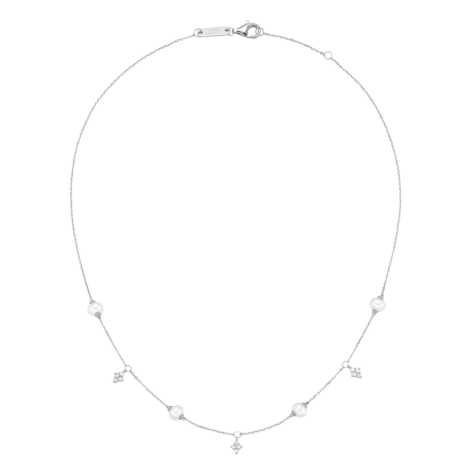 GIORGIO MARTELLO MILANO Collier »Collier Süßwasser-Perlen und Zirkonia, Silber 925«