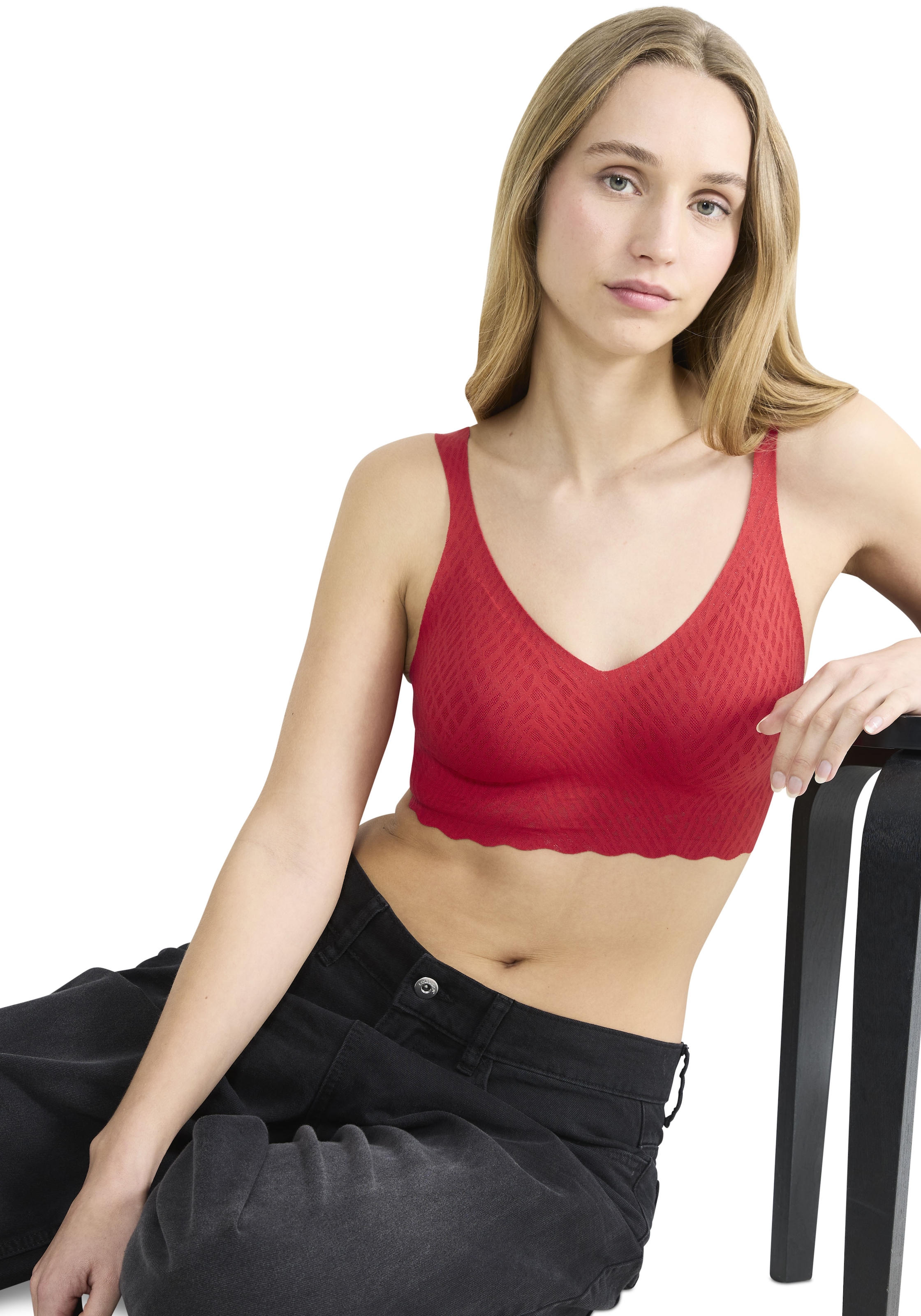 sloggi Bralette »ZERO Feel Bliss« nahtlos mit Spitzenoptik, V-Ausschnitt, herausnehmbare Pads