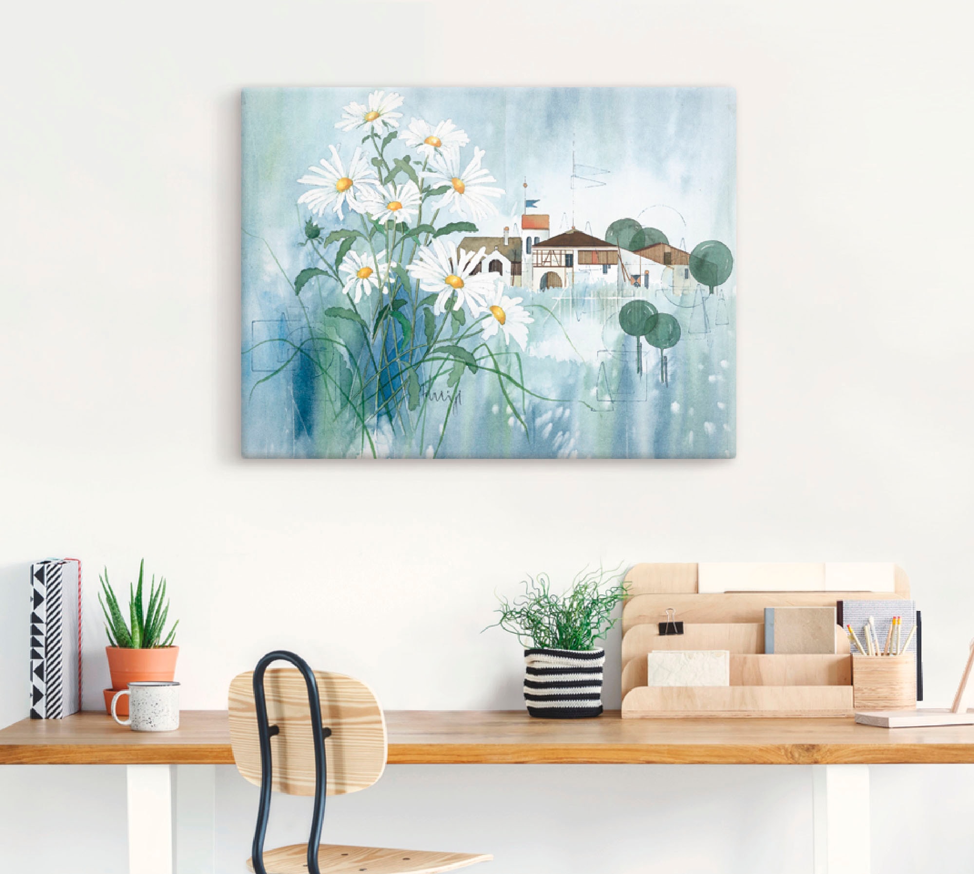 Artland Wandbild »Ansicht mit Margeriten«, Blumen, (1 St.), als Leinwandbild, Wandaufkleber oder Poster in versch. Größen