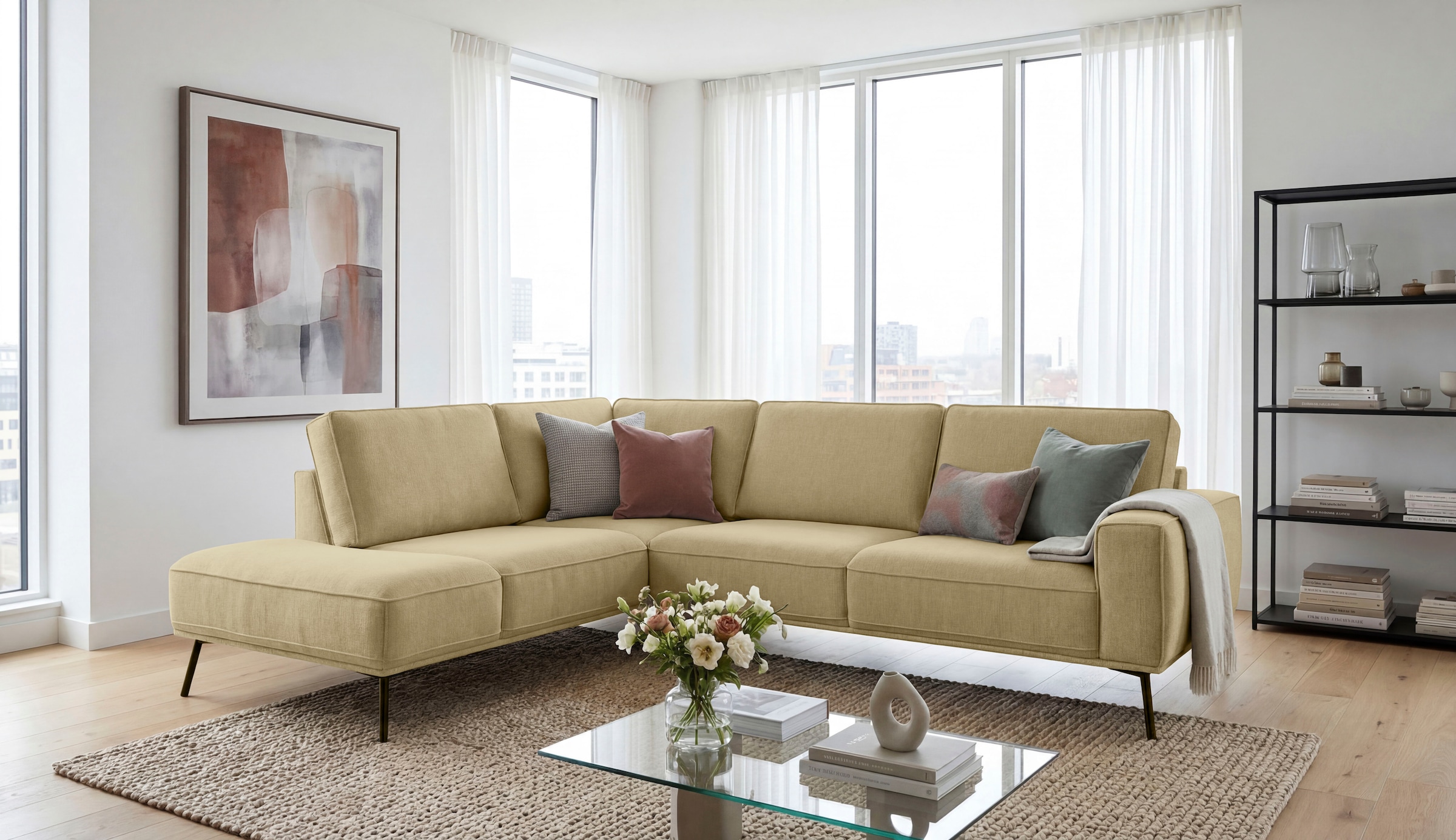 OTTO home Ecksofa "Vosby" 260 cm, Chenille, mit dekorativer Kedernaht, Wellenunterfederung