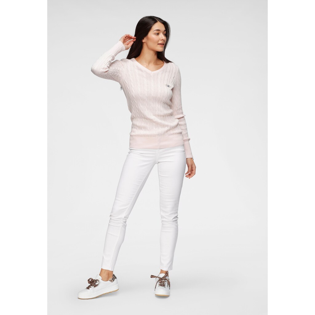 TOM TAILOR Polo Team V-Ausschnitt-Pullover, mit durchgehendem Zopfmuster
