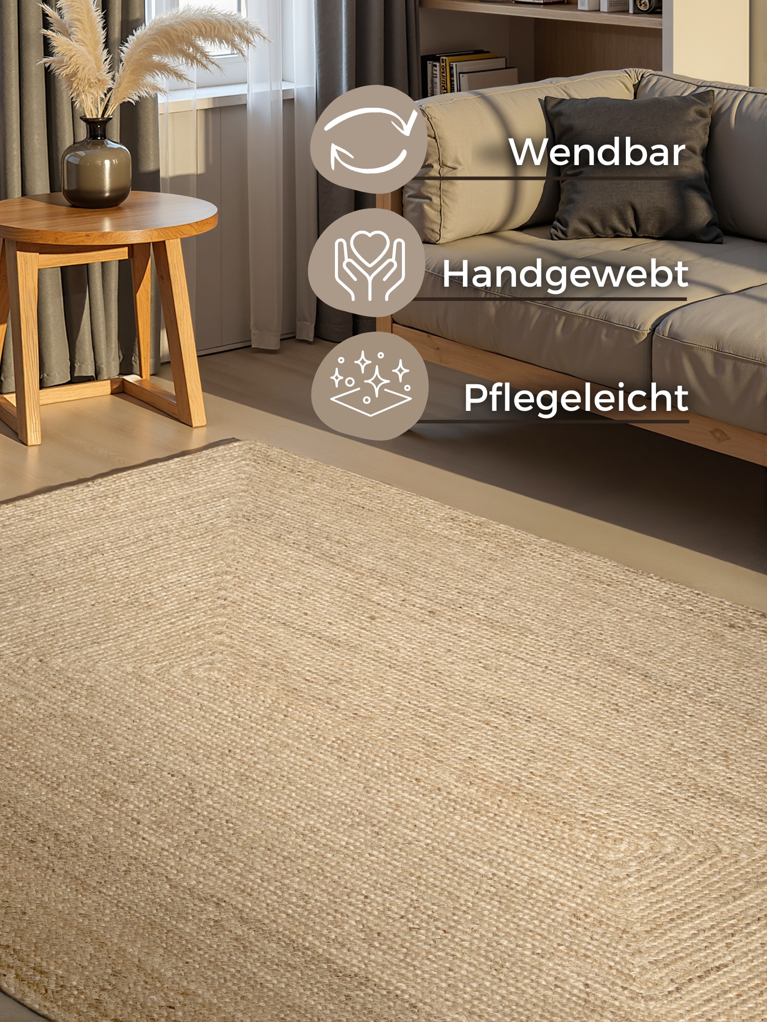 HANSE Home Teppich »Sharmila Juteteppich«, rechteckig, 9 mm Höhe, 100 % Jutefaser, Natur, Wohnzimmer, Esszimmer, Flur, Boho, Skandi